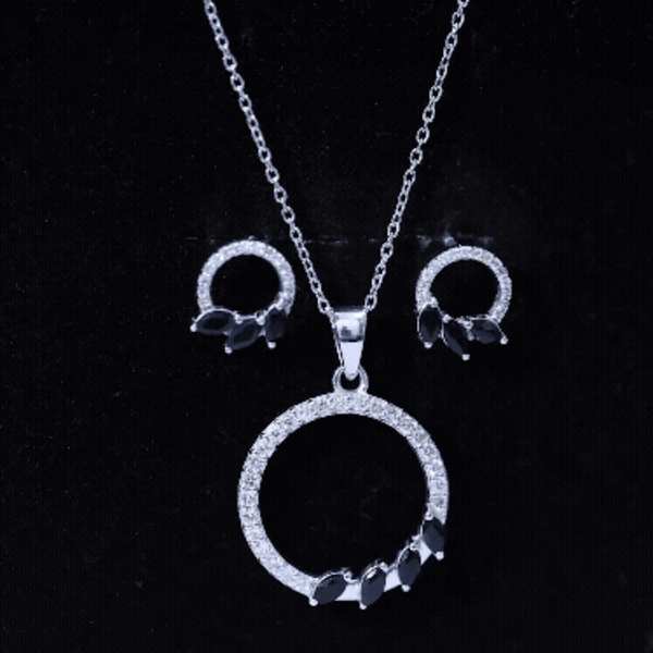 Marquise Cut Black Onyx and Diamond Eternity Jewelry Set AAA - Rosec Jewels