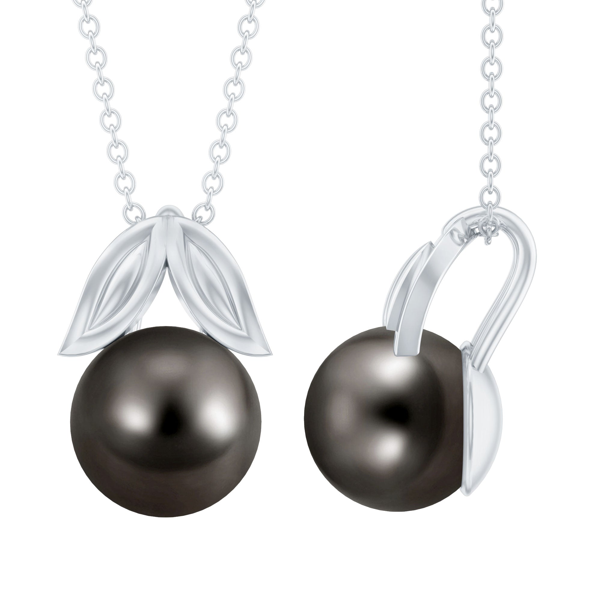 Black Tahitian Pearl Solitaire Pendant with Gold Leaf