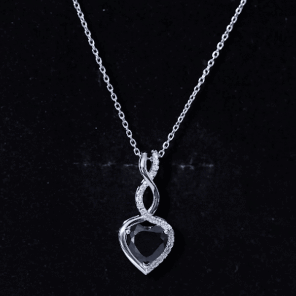 2 Carat Black Onyx Infinity Heart Pendant with Diamond AAA - Rosec Jewels