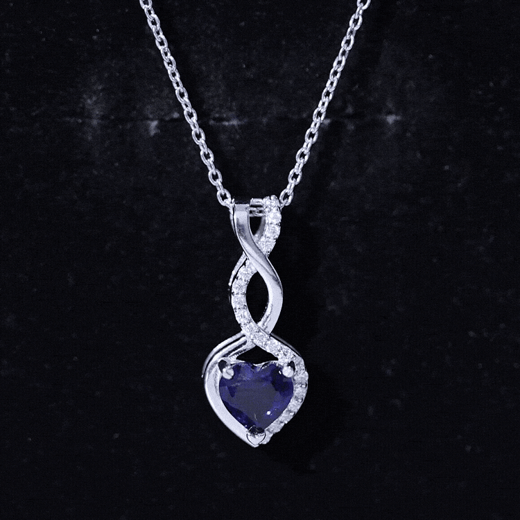 Certified Lab Grown Blue Sapphire Infinity Heart Necklace with Chain AAAA - Rosec Jewels