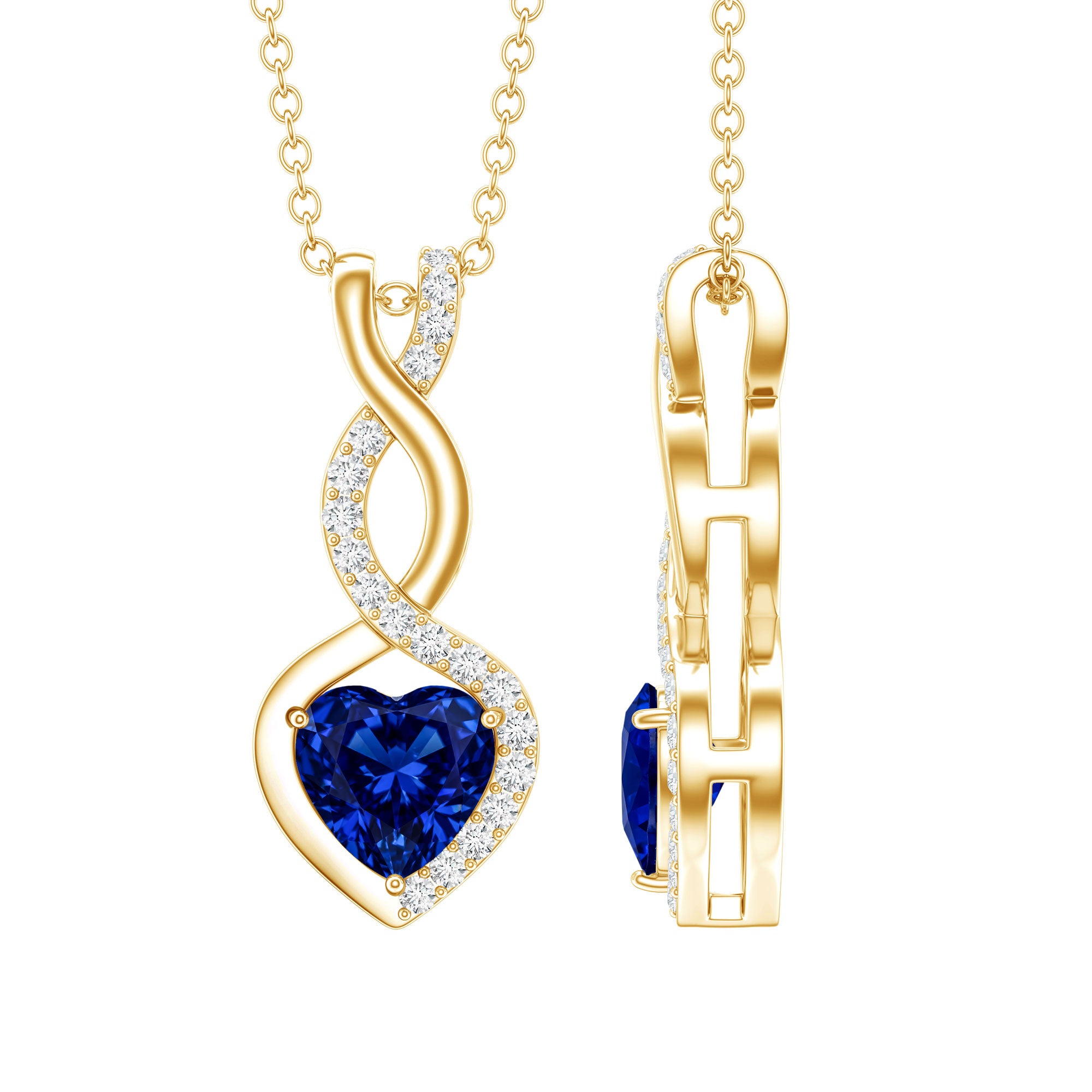 Certified Lab Grown Blue Sapphire Infinity Heart Necklace with Chain AAAA - Rosec Jewels