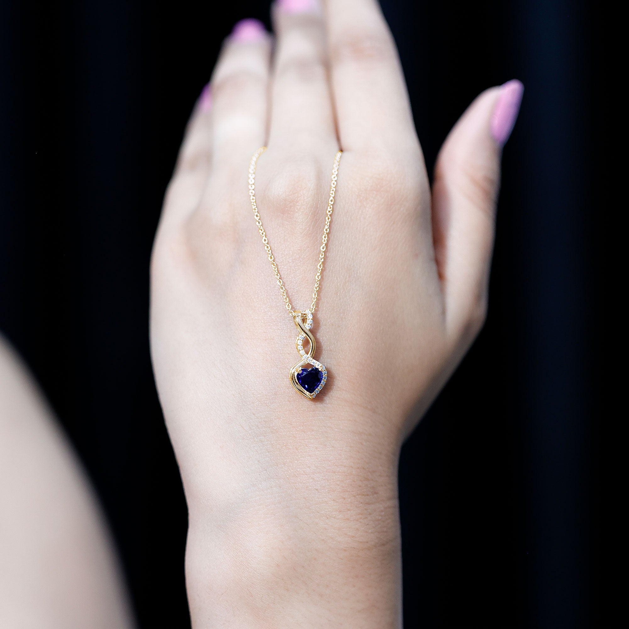 Certified Lab Grown Blue Sapphire Infinity Heart Necklace with Chain AAAA - Rosec Jewels