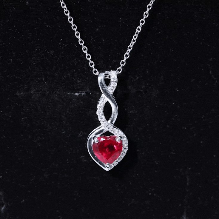 Rosec Jewels-Lab Created Ruby Heart and Infinity Necklace with Silver Chain