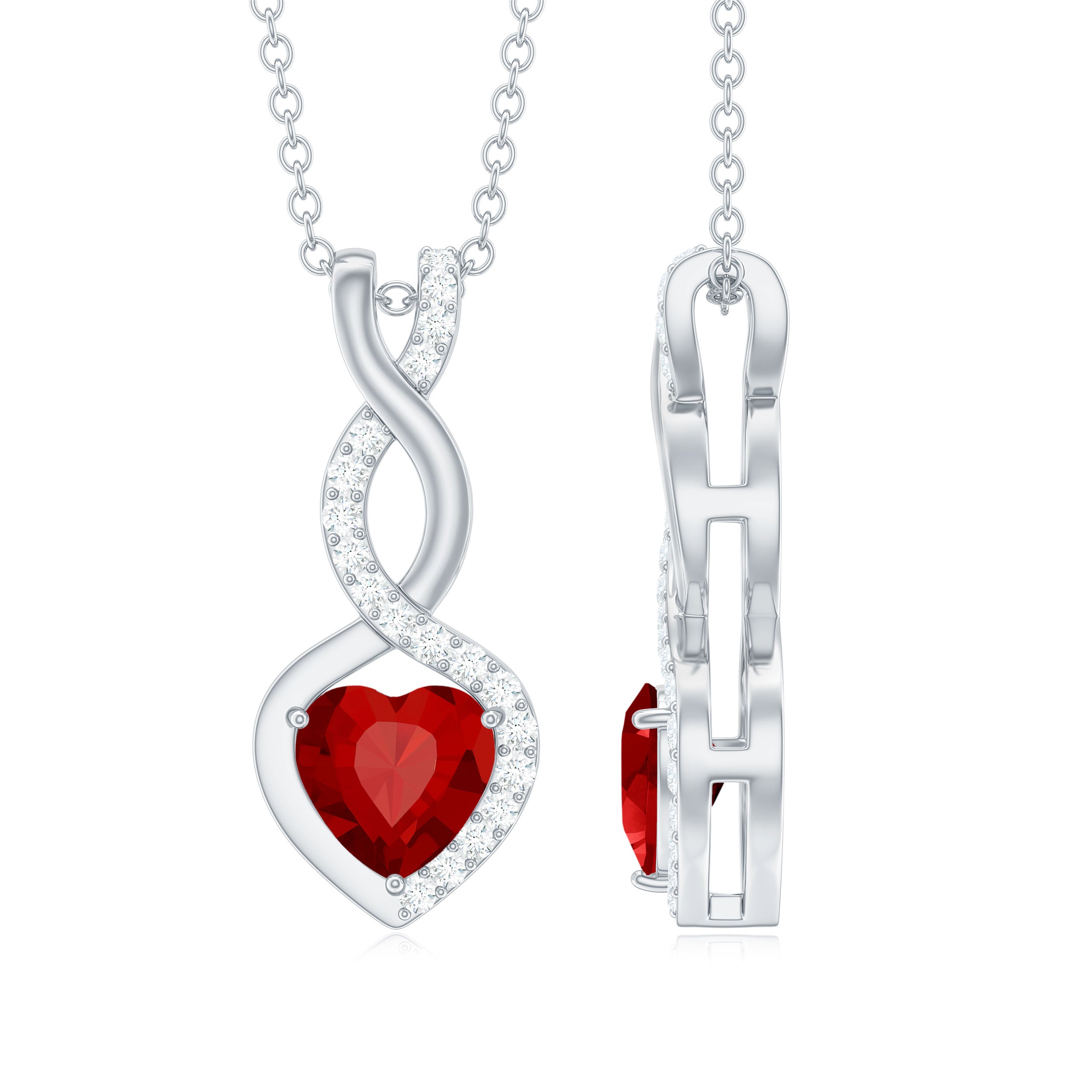 Lab Grown Ruby Infinity Heart Necklace With Chain
