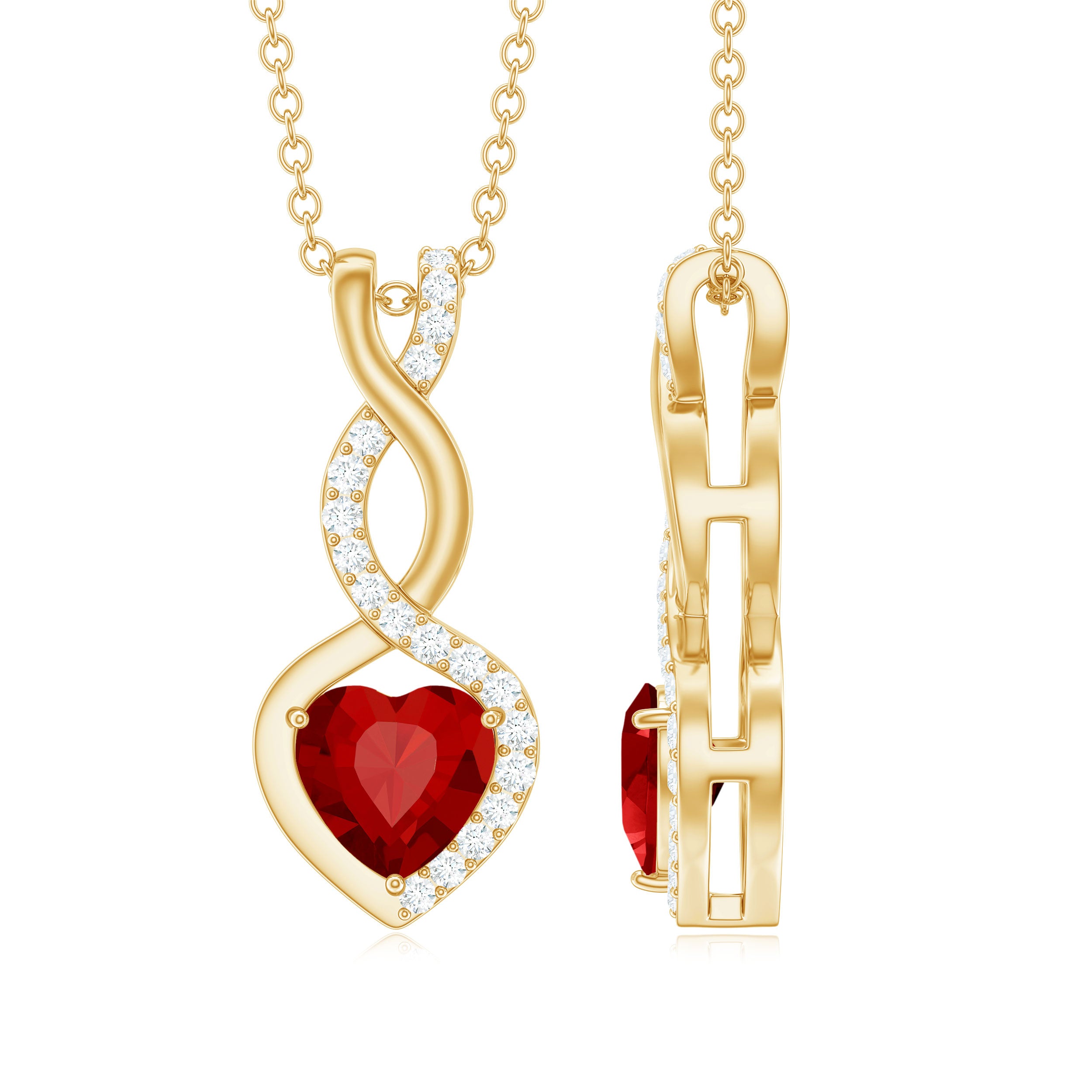 Rosec Jewels-Lab Created Ruby Heart and Infinity Necklace with Silver Chain
