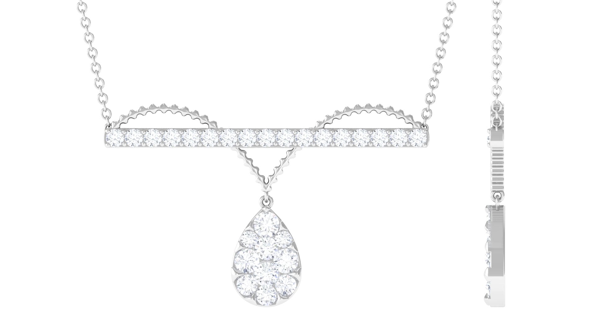 1 CT Pave Set Moissanite Designer Teardrop Bar Necklace