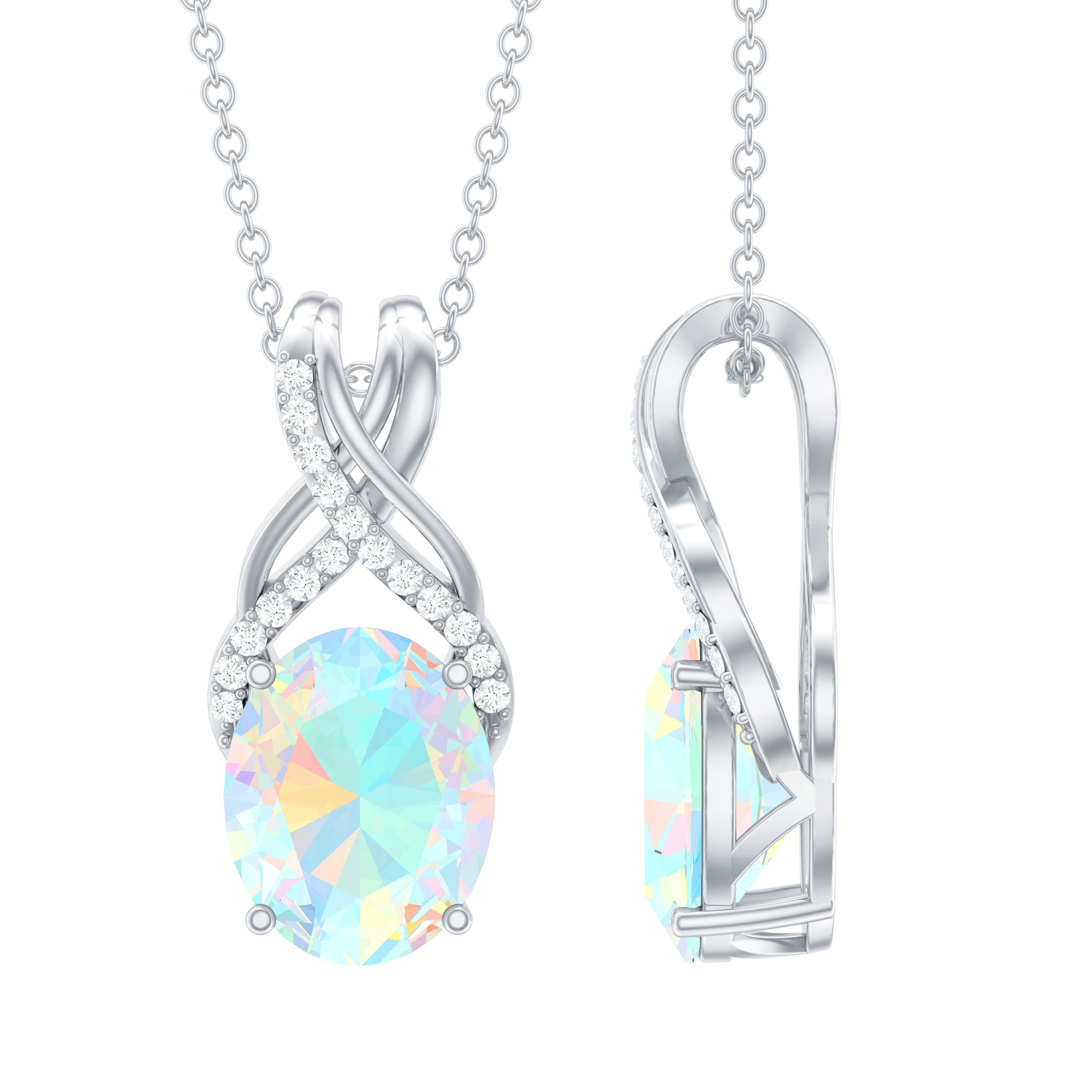 Oval Ethiopian Opal Necklace with Moissanite Twisted Bail