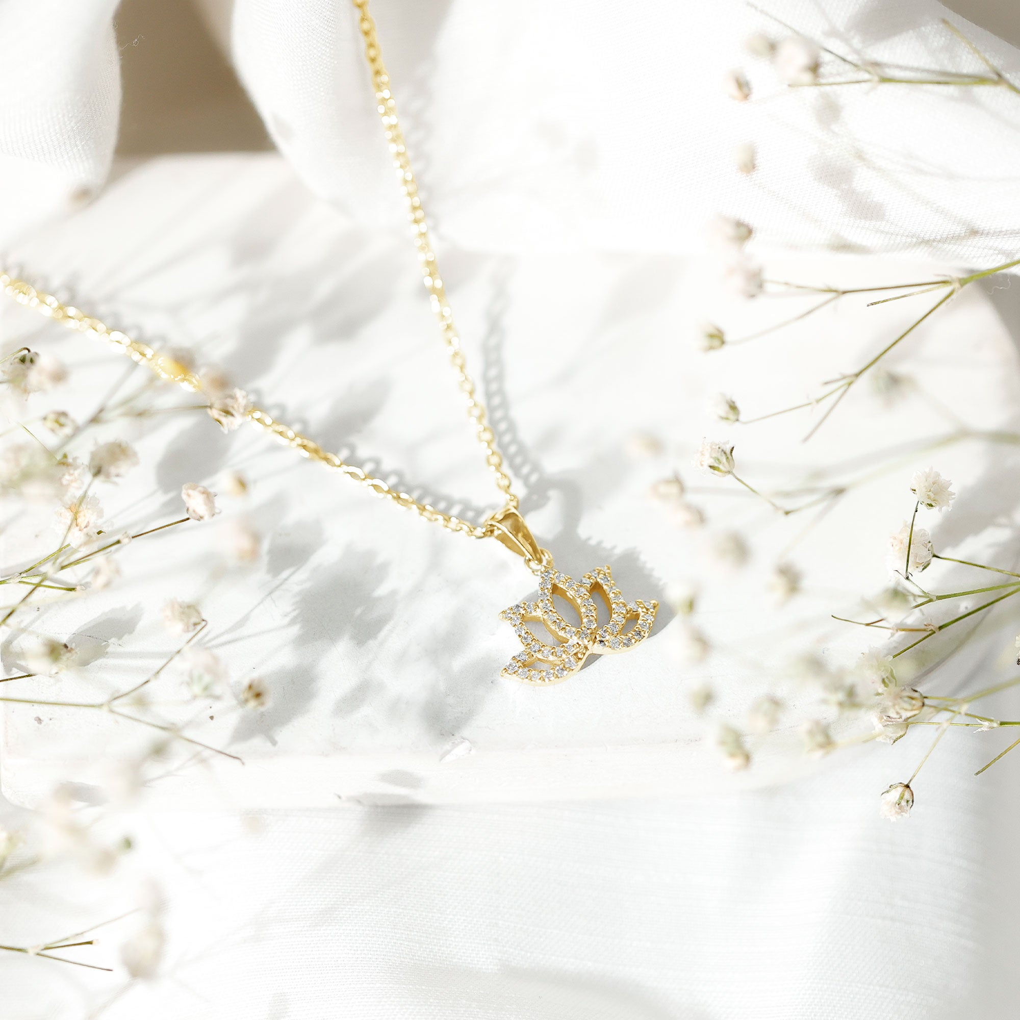 Diamond Lotus Flower Necklace in Pave Setting Natural - ( HI-SI ) - Rosec Jewels