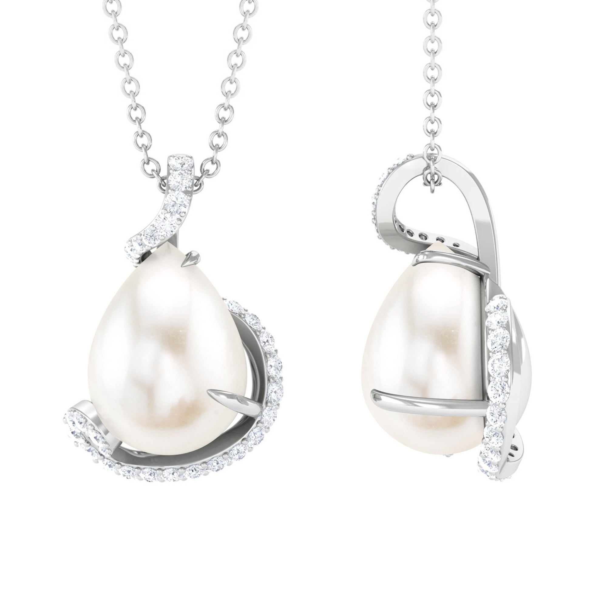 Designer Freshwater Pearl and Diamond Teardrop Pendant
