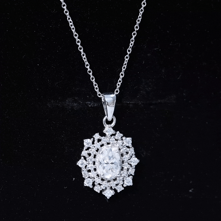 Vintage Style Oval Moissanite Bridal Necklace With Chain D-VS1 - Rosec Jewels
