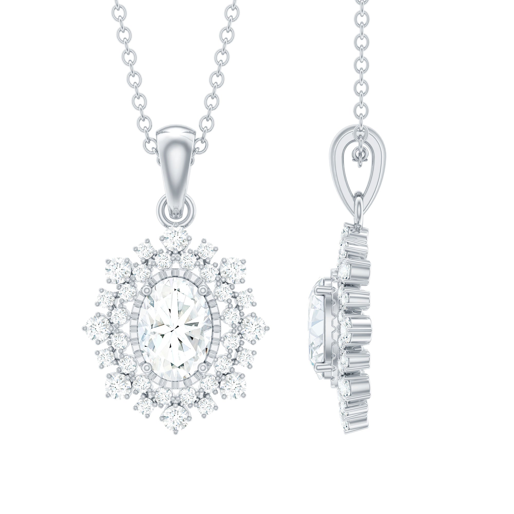 Vintage Style Oval Moissanite Bridal Necklace With Chain D-VS1 - Rosec Jewels