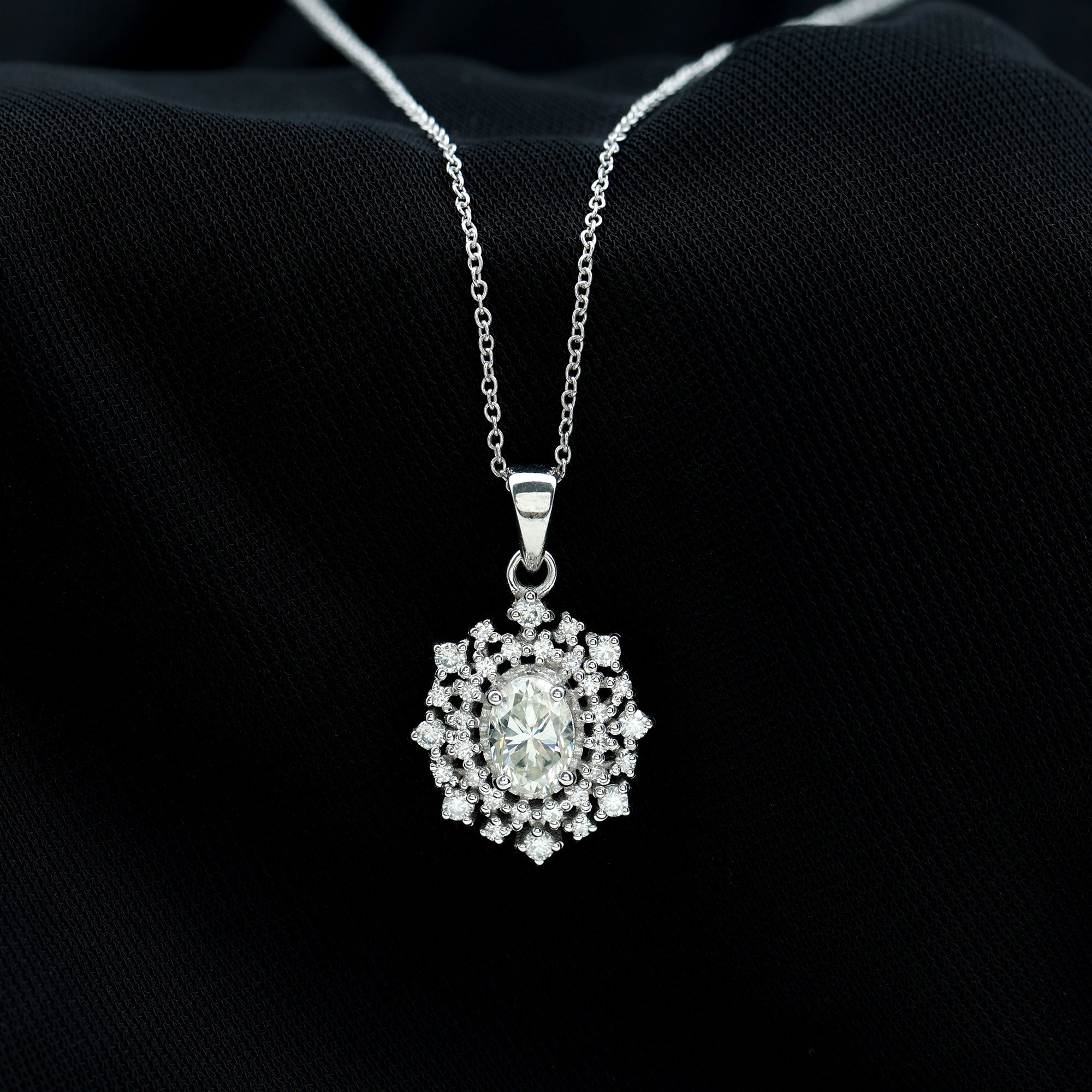 Vintage Style Oval Moissanite Bridal Necklace With Chain D-VS1 - Rosec Jewels
