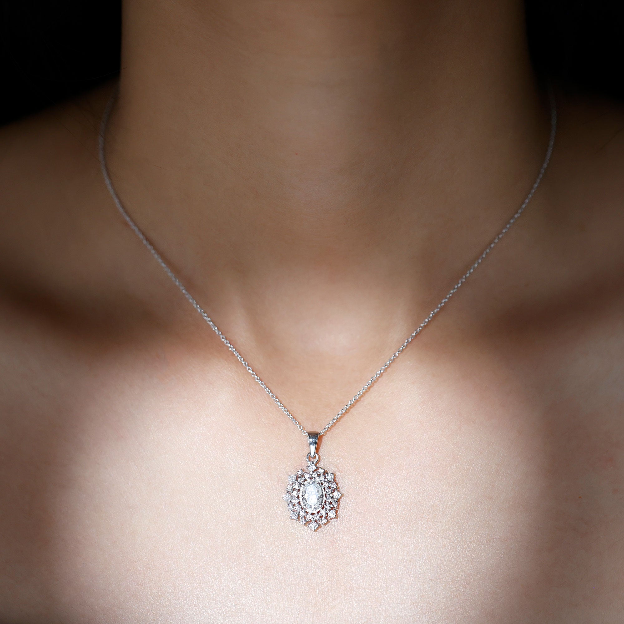 Vintage Style Oval Moissanite Bridal Necklace With Chain D-VS1 - Rosec Jewels
