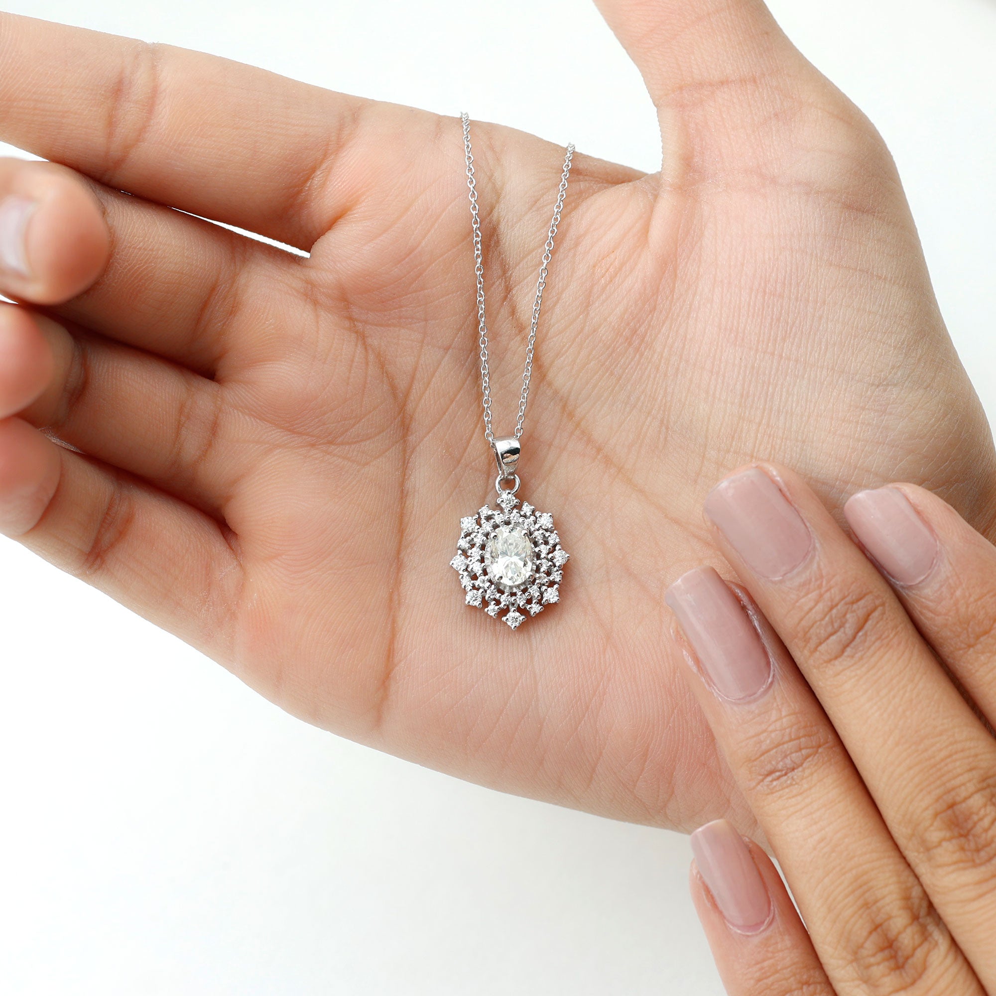 Vintage Style Oval Moissanite Bridal Necklace With Chain D-VS1 - Rosec Jewels