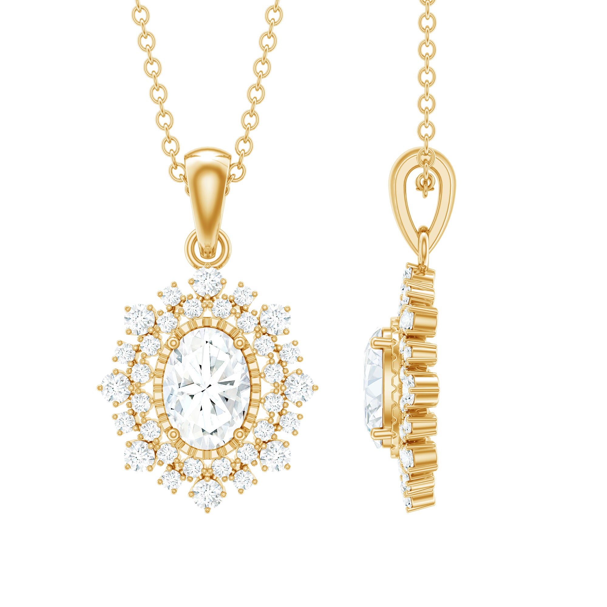 Vintage Style Oval Moissanite Bridal Necklace With Chain D-VS1 - Rosec Jewels
