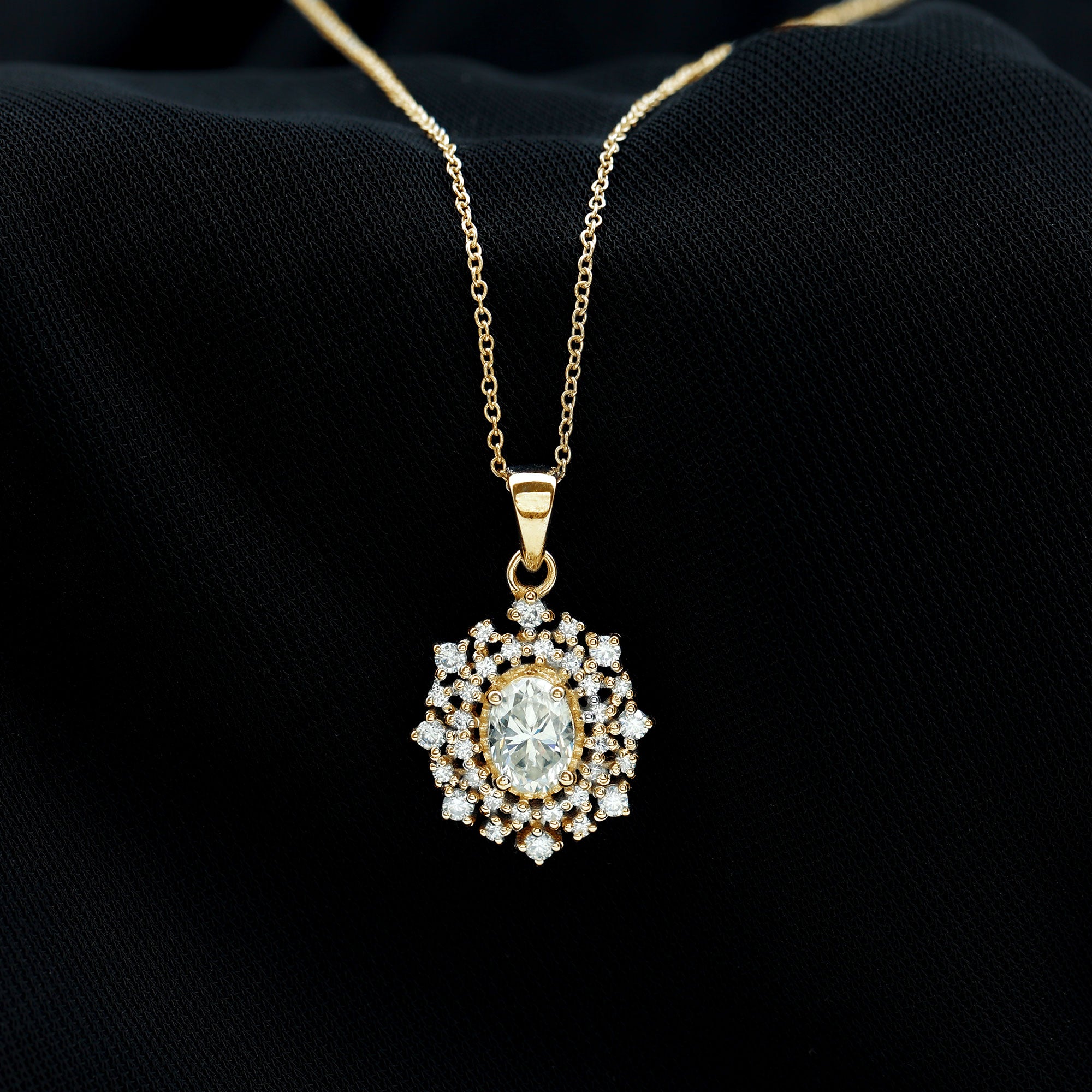 Vintage Style Oval Moissanite Bridal Necklace With Chain D-VS1 - Rosec Jewels