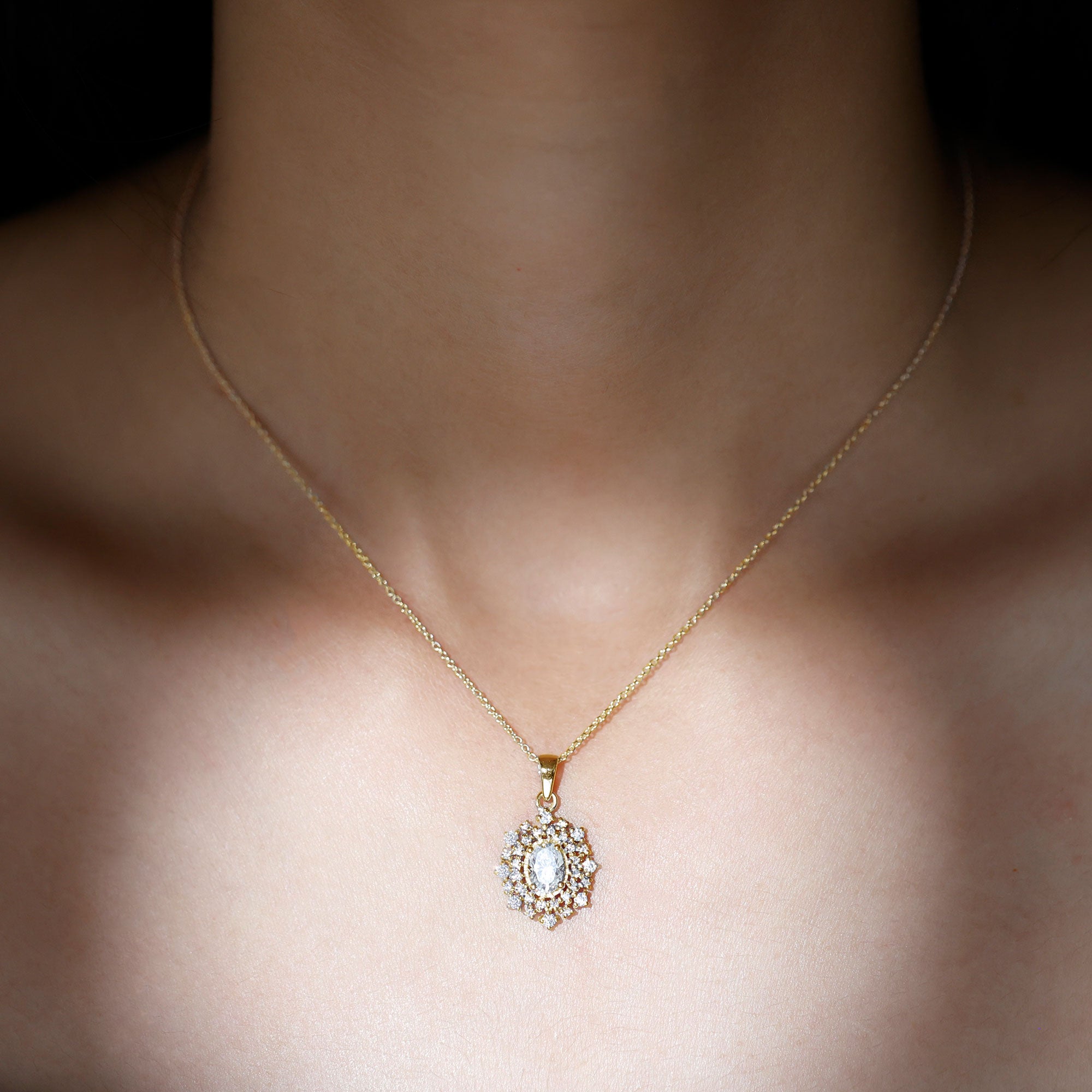 Vintage Style Oval Moissanite Bridal Necklace With Chain D-VS1 - Rosec Jewels