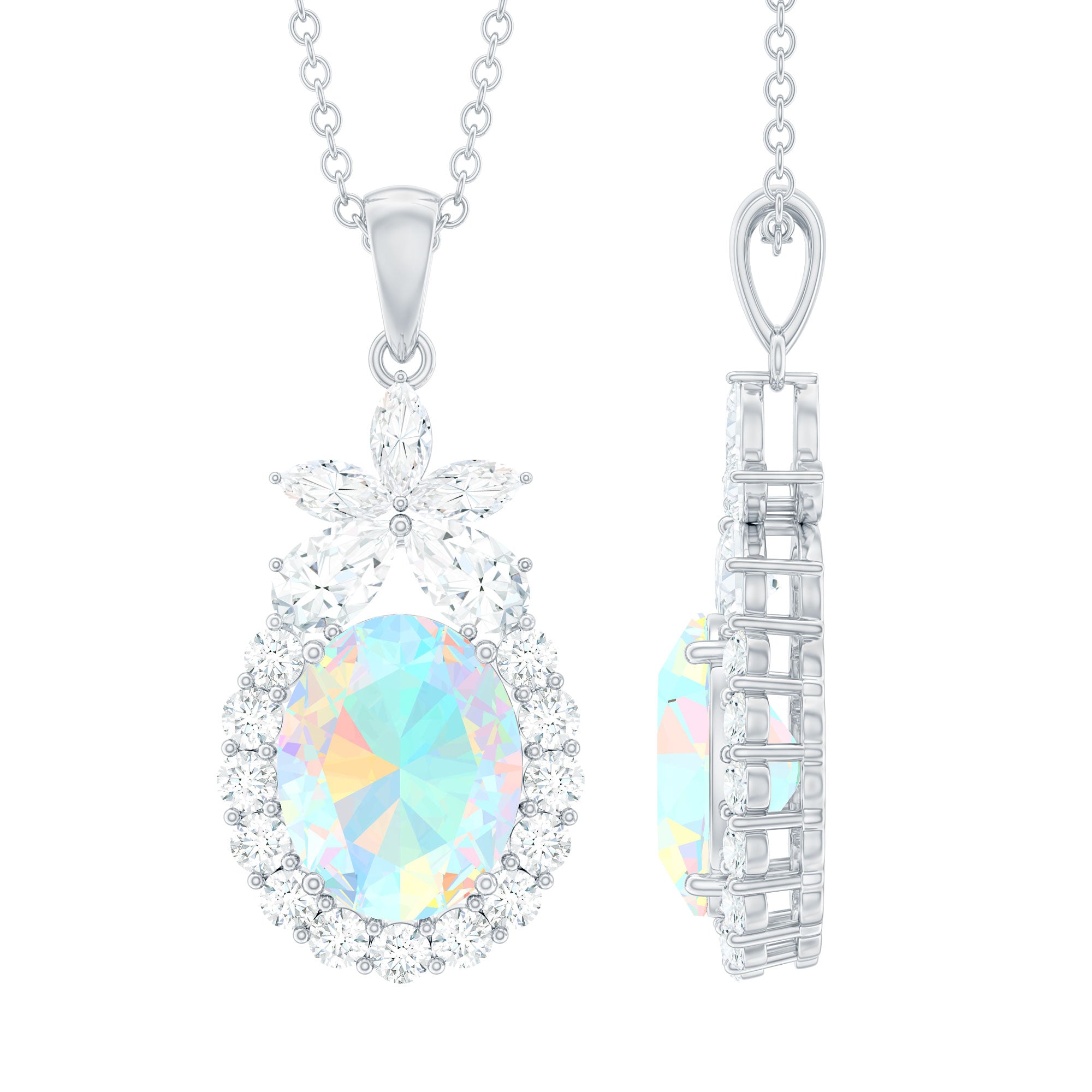 Ethiopian Opal Halo Statement Pendant Necklace