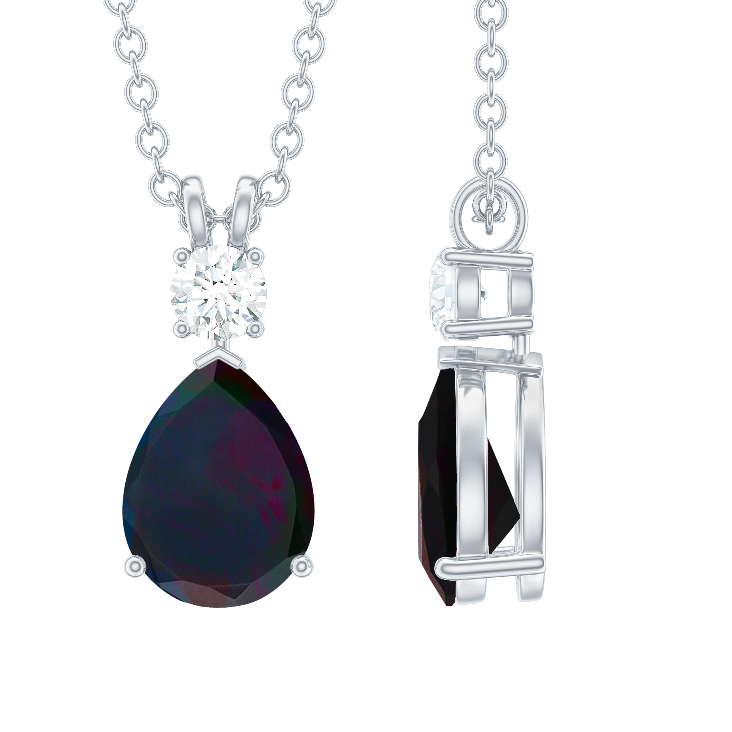 Pear Shaped Black Opal Drop Pendant with Diamond