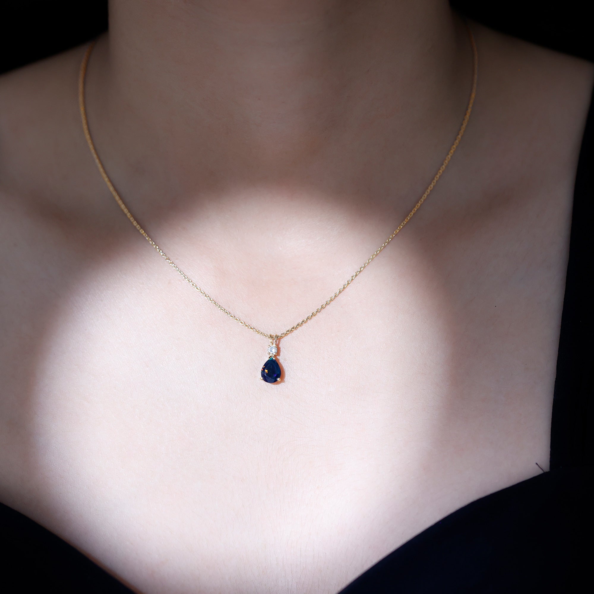 Pear Shaped Black Opal Drop Pendant with Diamond AAA - Rosec Jewels