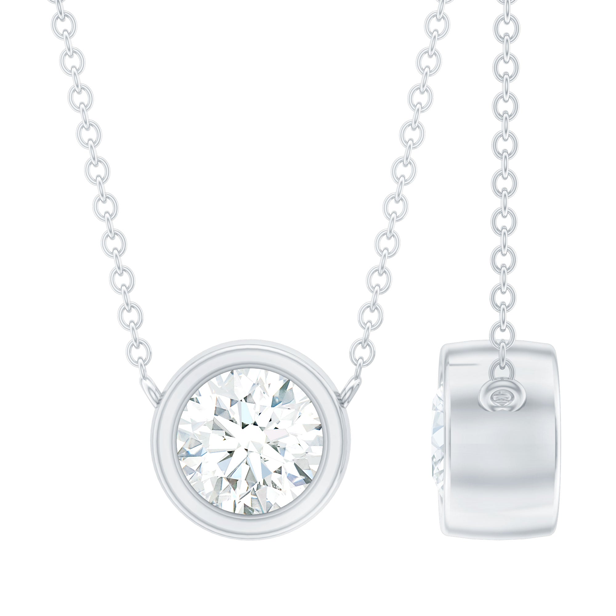 Bezel Set Lab 5 MM Round Diamond Solitaire Necklace