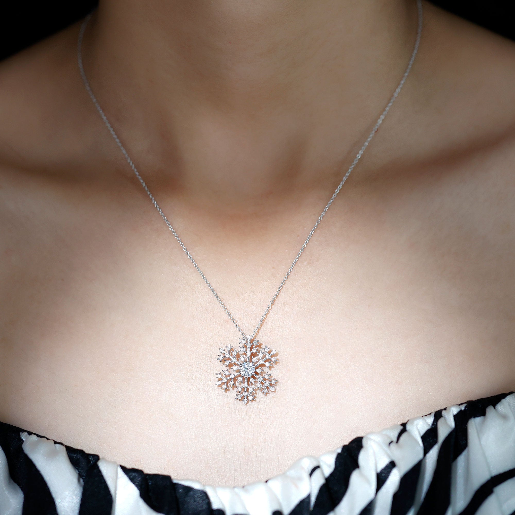Lab Grown Diamond Snowflake Winter Necklace Lab - ( EF-VS ) - Rosec Jewels