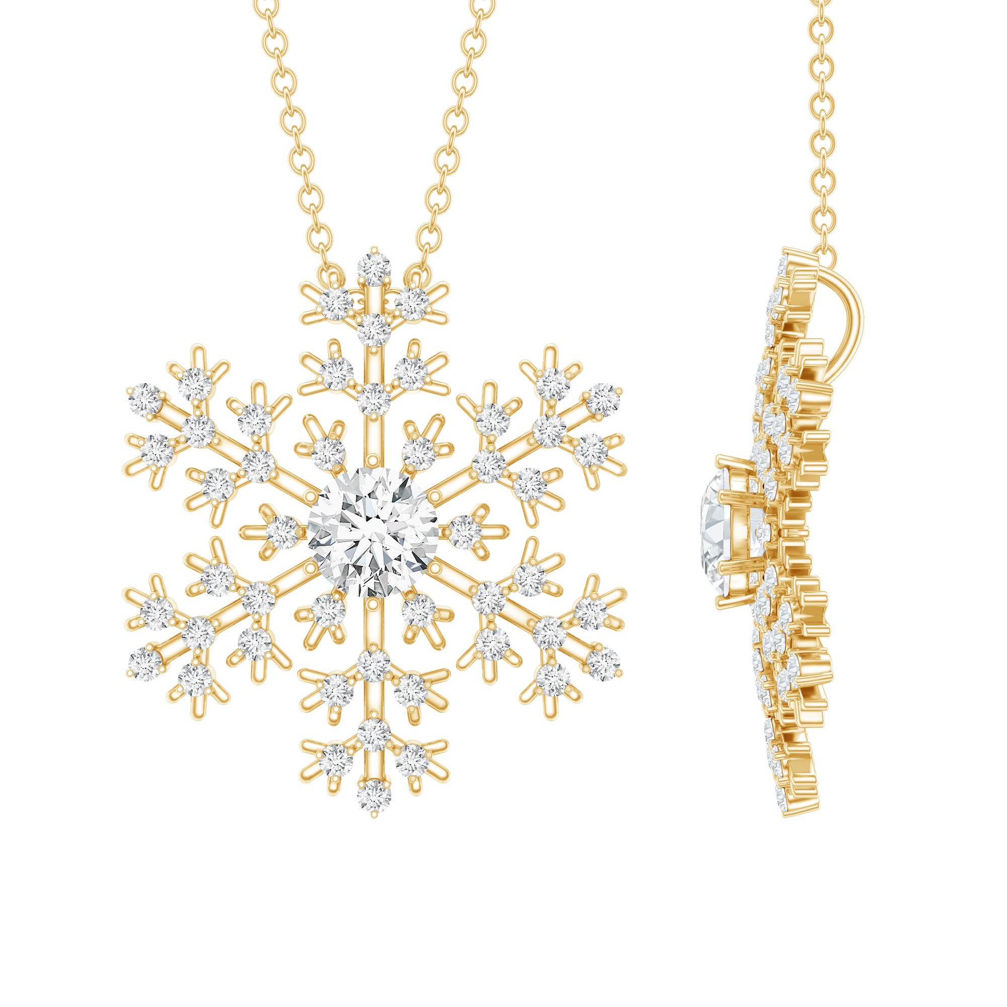 Lab Grown Diamond Snowflake Winter Necklace Lab - ( EF-VS ) - Rosec Jewels