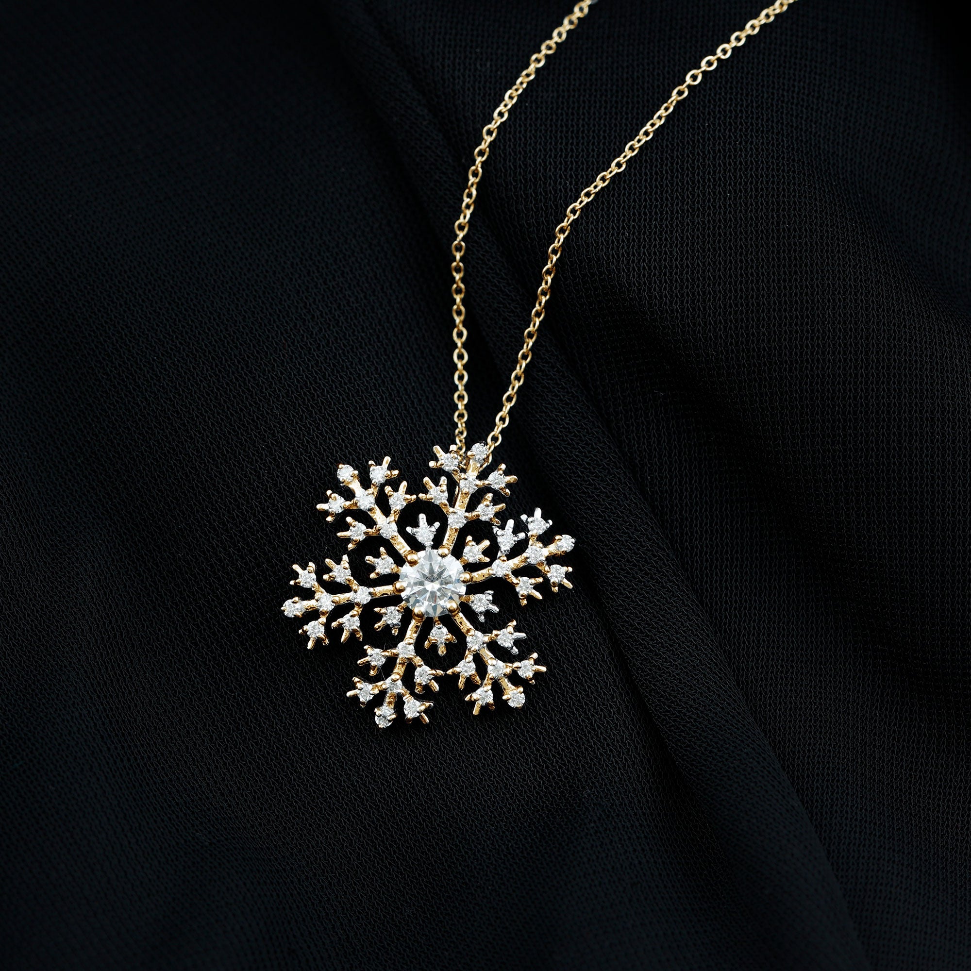 Lab Grown Diamond Snowflake Winter Necklace Lab - ( EF-VS ) - Rosec Jewels