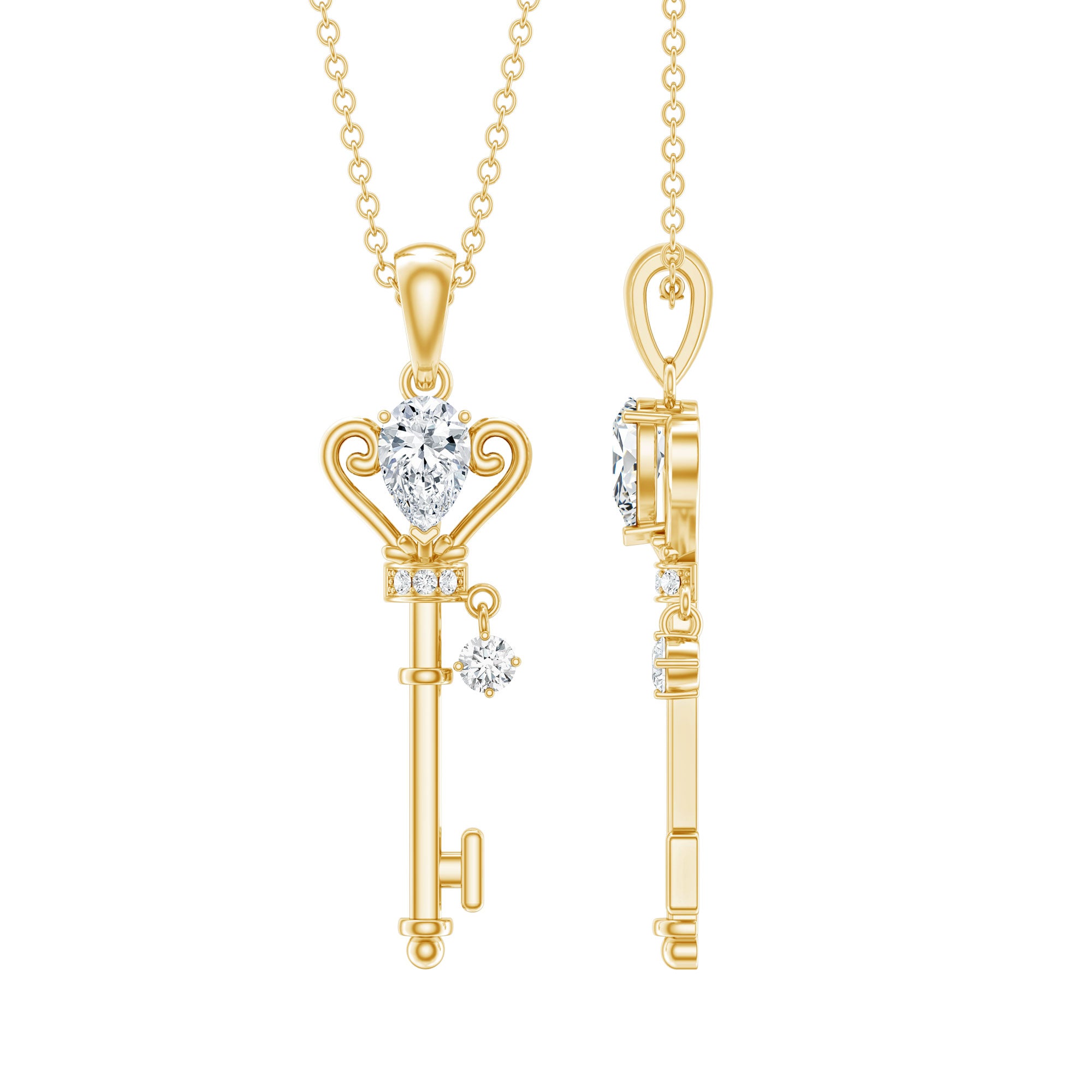 Certified Lab 5X7 MM Pear Shaped Diamond Key Pendant Lab - ( EF-VS ) - Rosec Jewels