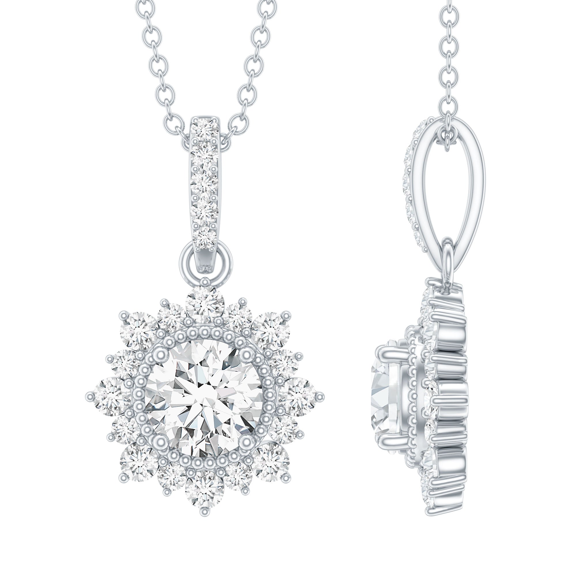 Certified Lab Grown Diamond Wedding Necklace With Chain Lab - ( EF-VS ) - Rosec Jewels