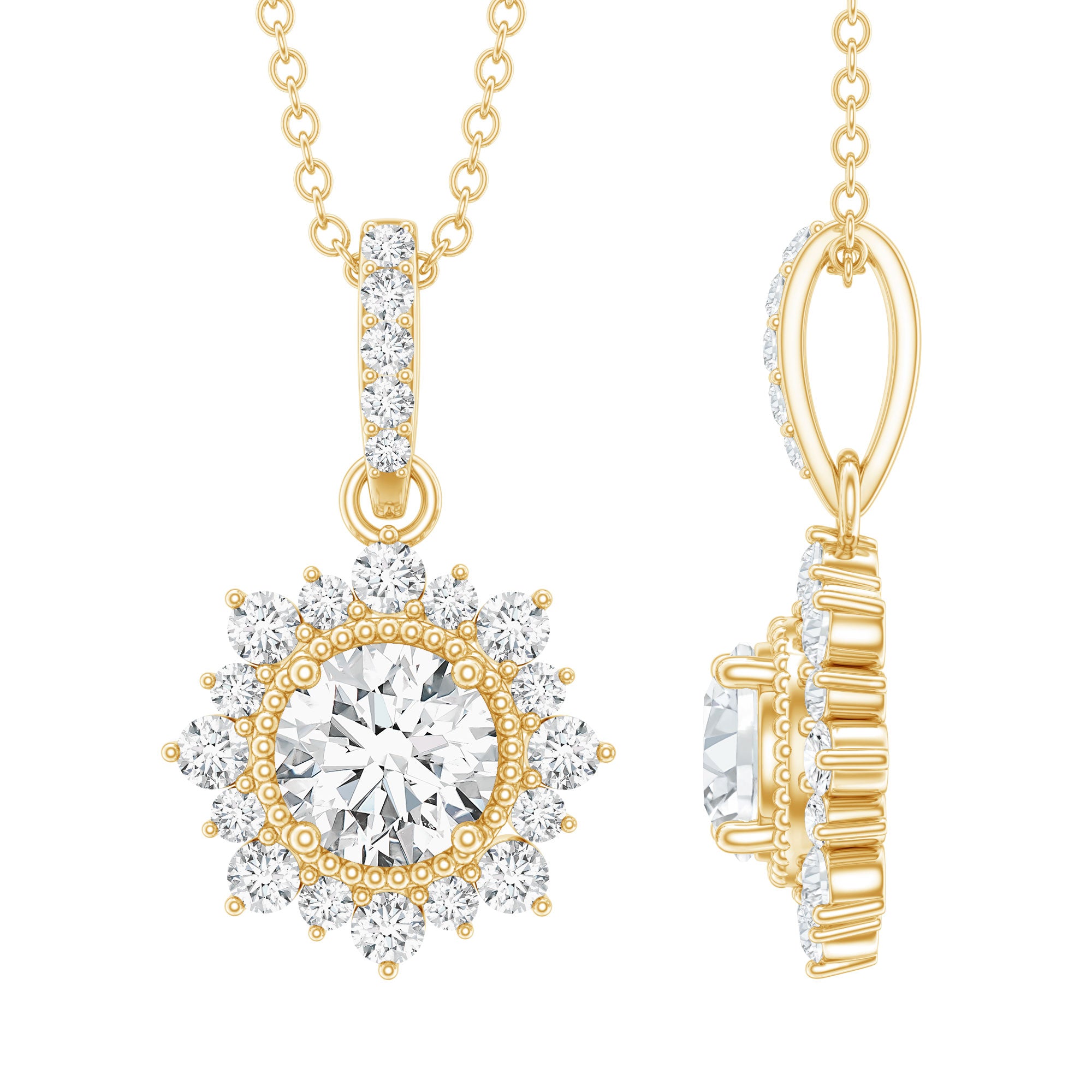 Certified Lab Grown Diamond Wedding Necklace With Chain Lab - ( EF-VS ) - Rosec Jewels