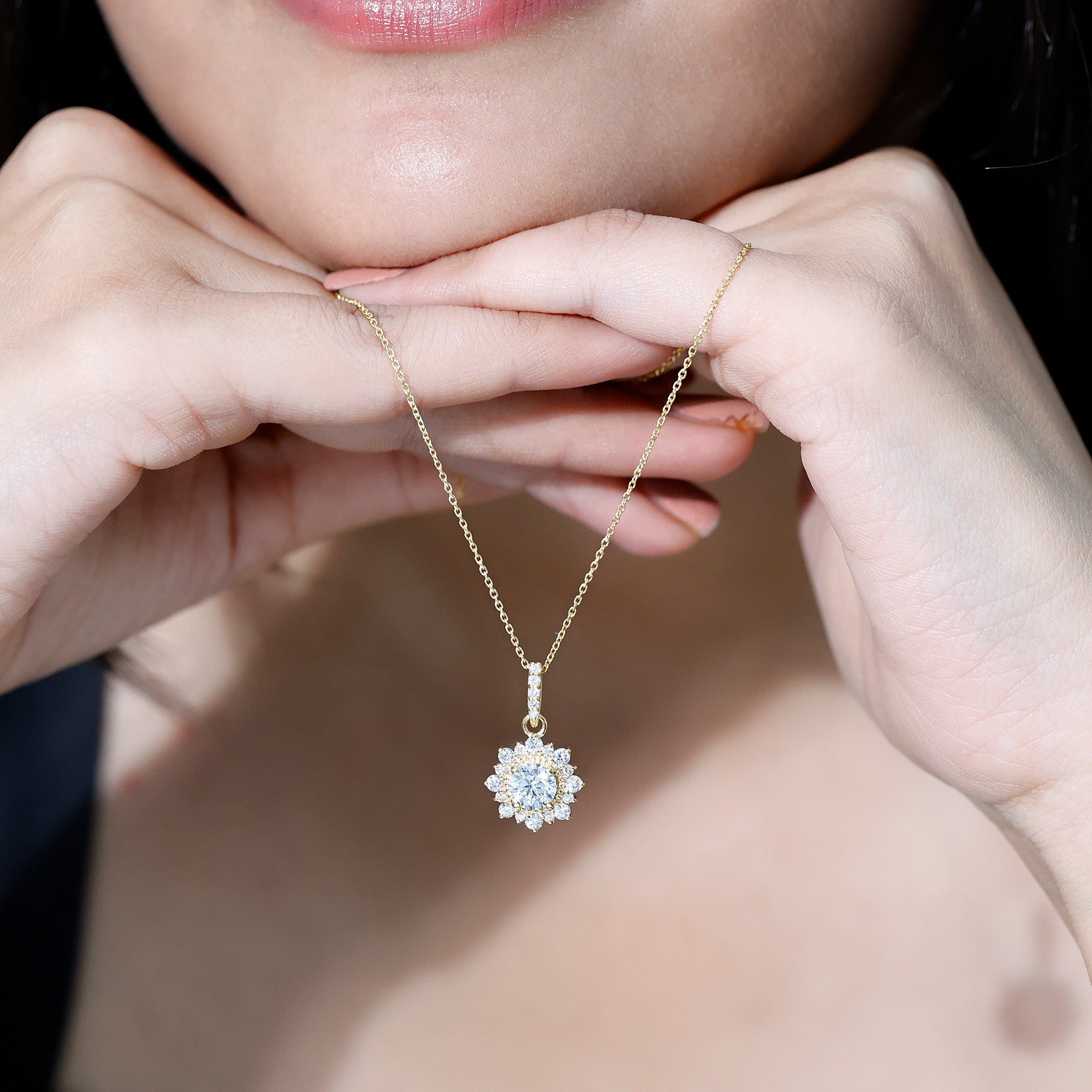 Certified Lab Grown Diamond Wedding Necklace With Chain Lab - ( EF-VS ) - Rosec Jewels