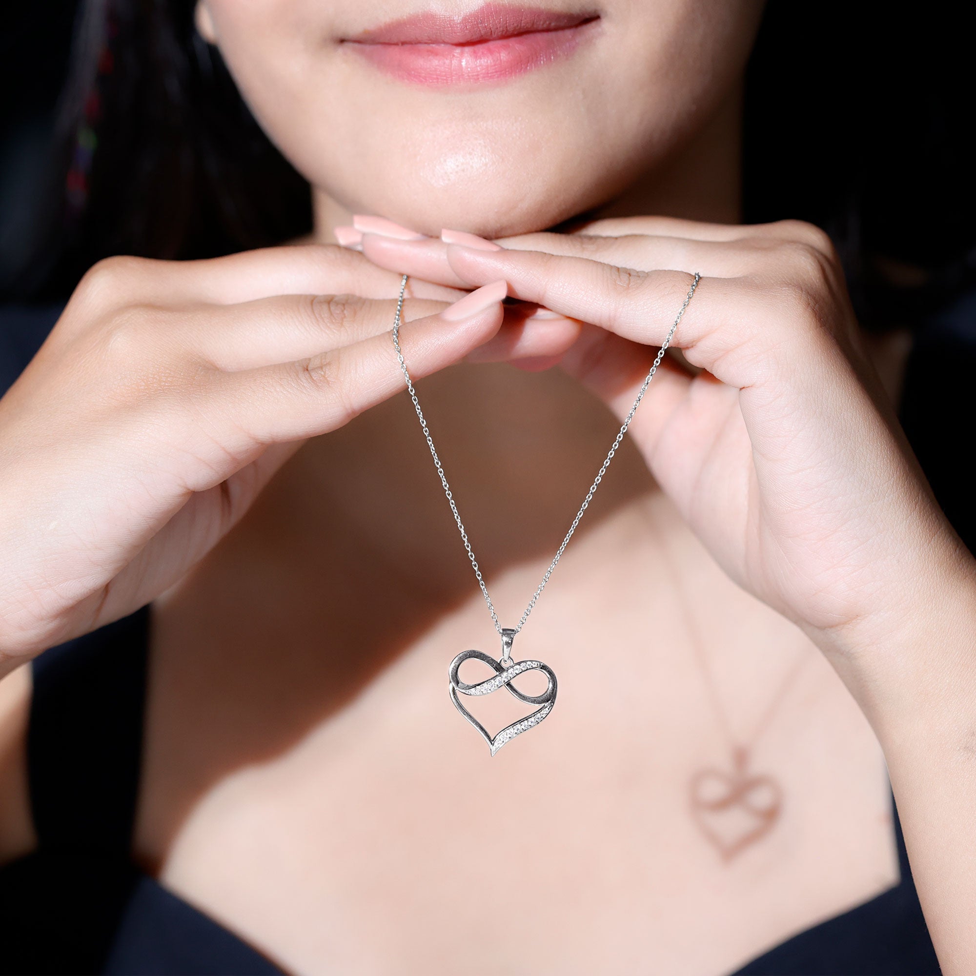 Certified Lab Grown Diamond Infinity Heart Necklace For Women Lab - ( EF-VS ) - Rosec Jewels