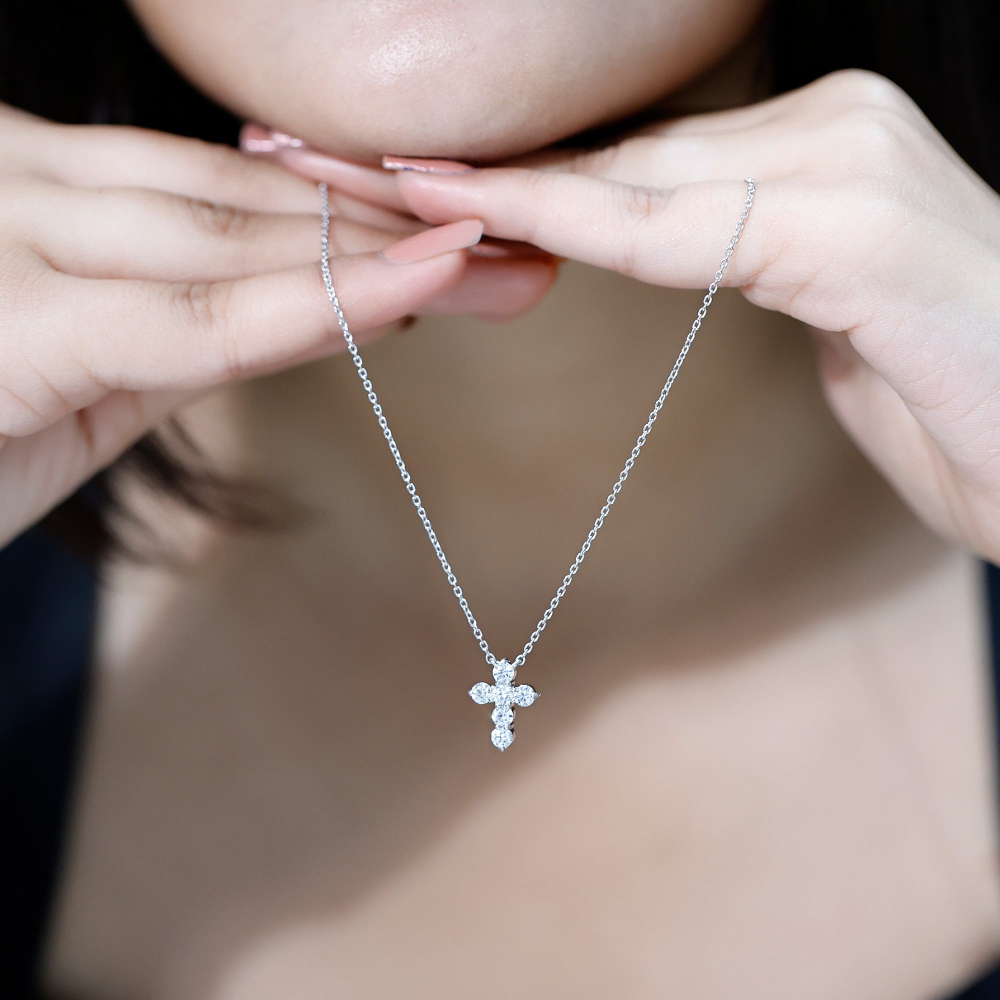 Lab Grown Diamond Religious Cross Pendant Necklace Lab - ( EF-VS ) - Rosec Jewels