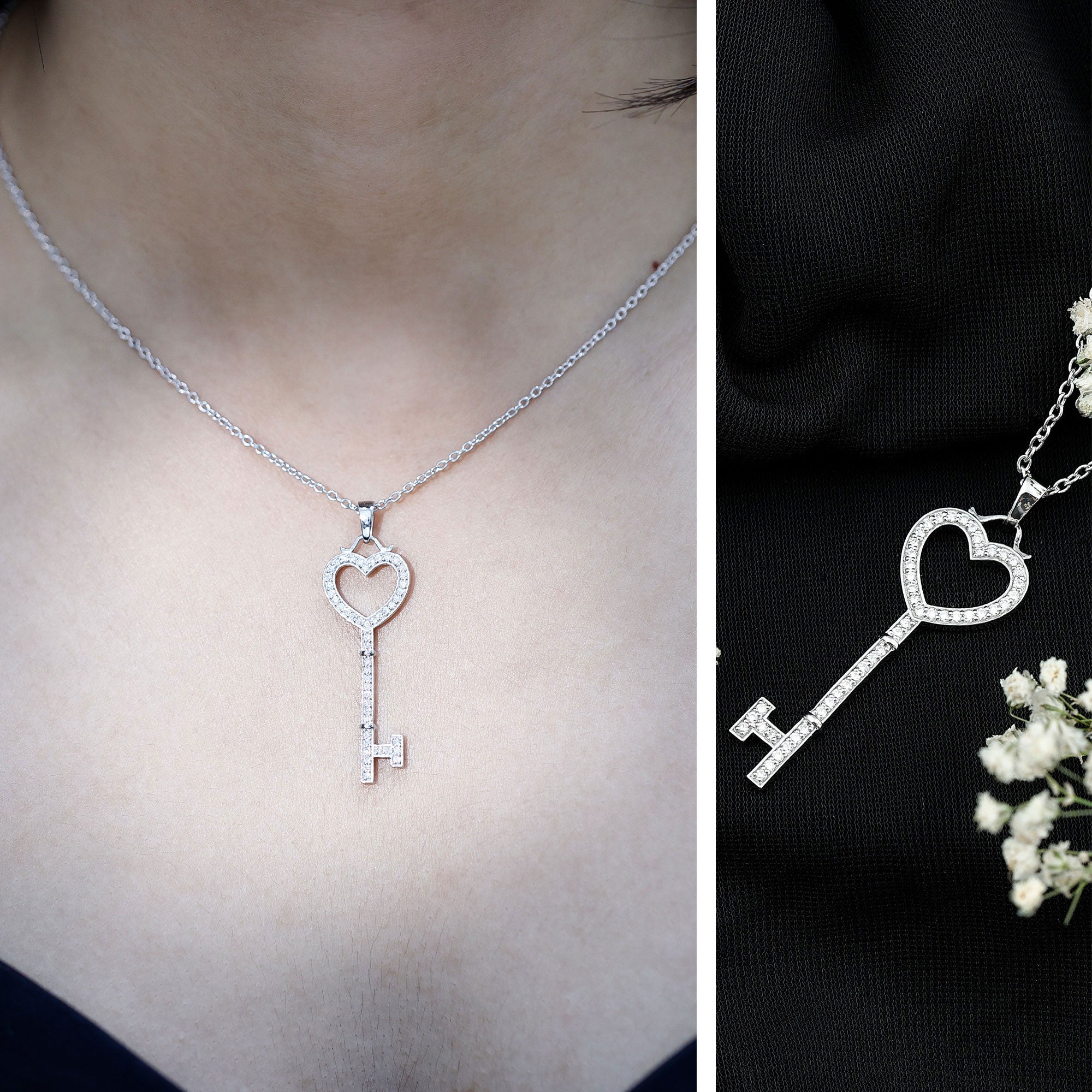 Lab Grown Diamond Key To My Heart Pendant Necklace Lab - ( EF-VS ) - Rosec Jewels