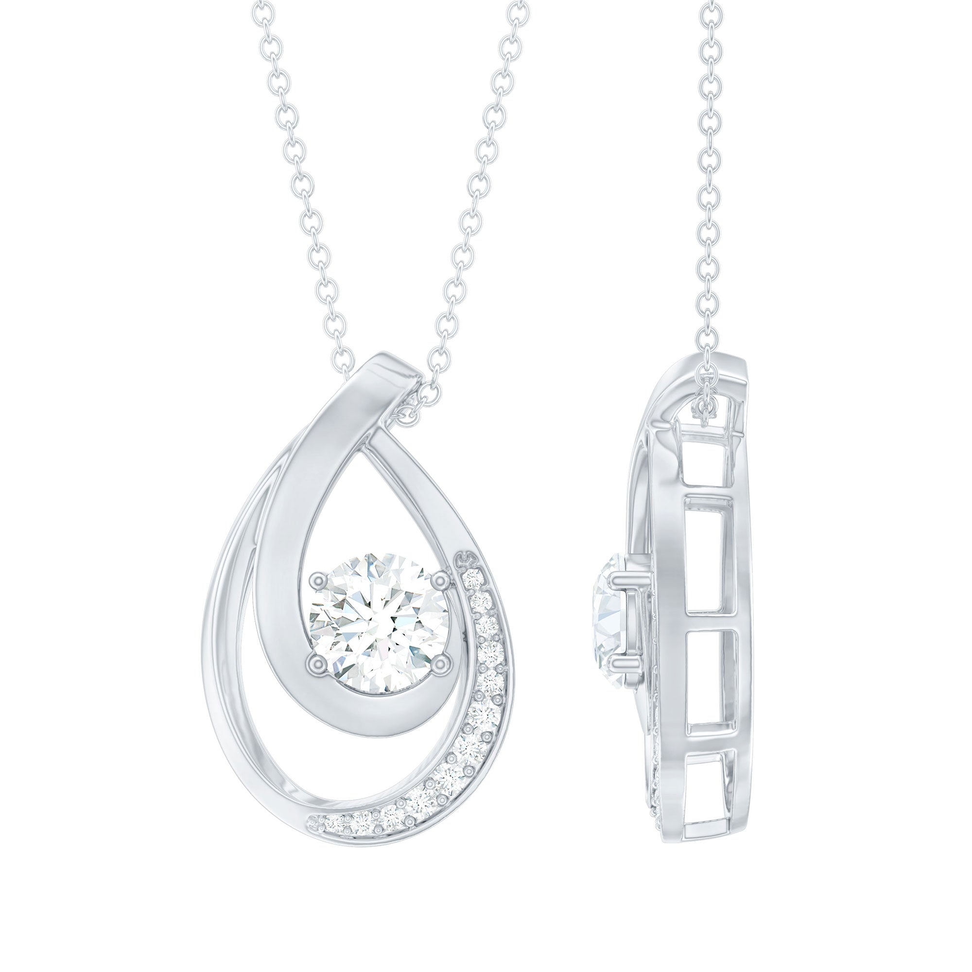 6 MM Round Lab Grown Diamond Teardrop Necklace for Women