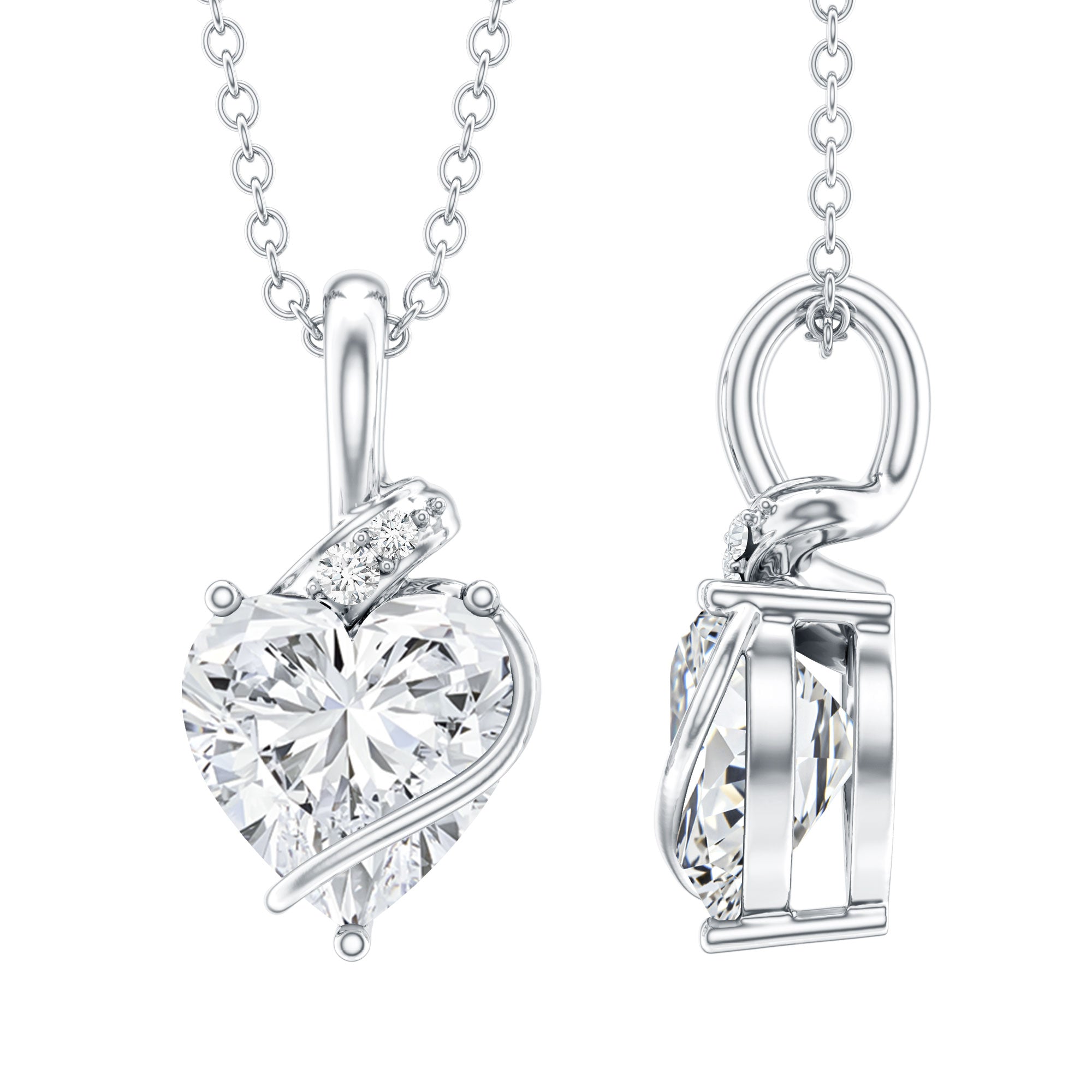 8 MM Lab Grown Diamond Heart Solitaire Necklace Lab - ( EF-VS ) - Rosec Jewels