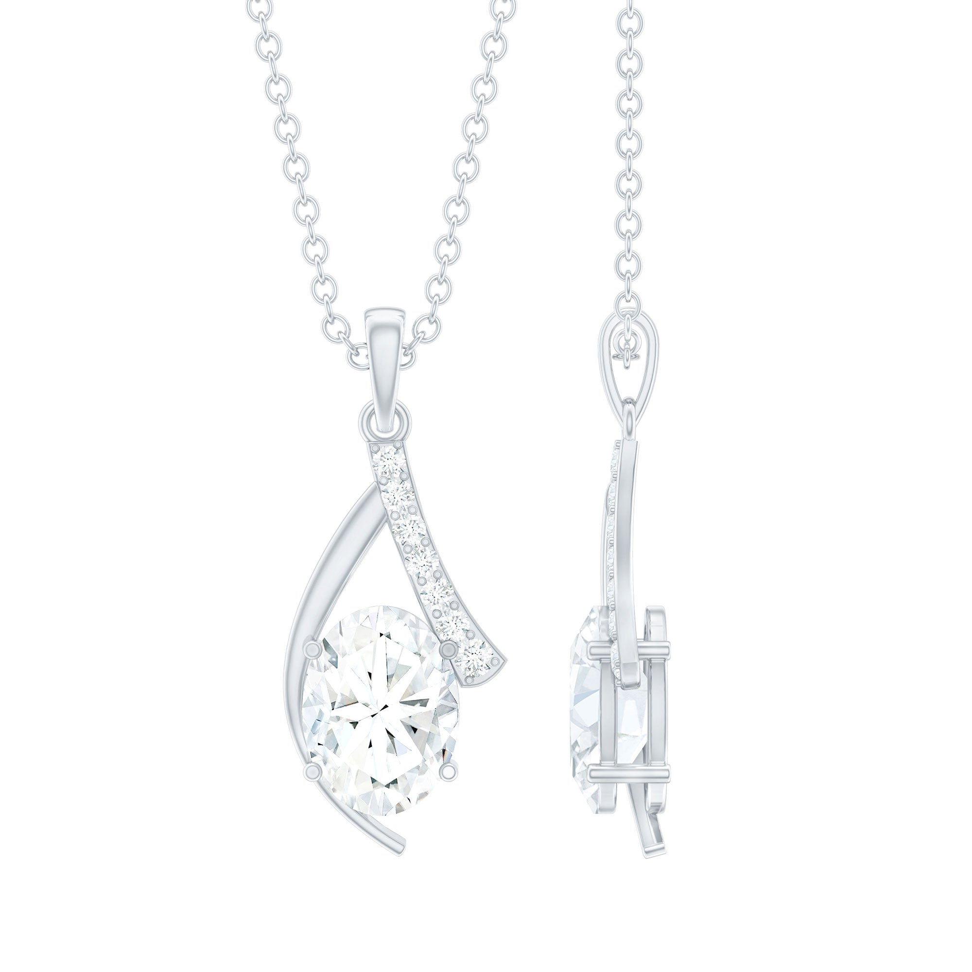 6X8 MM Oval Lab Grown Diamond Solitaire Necklace