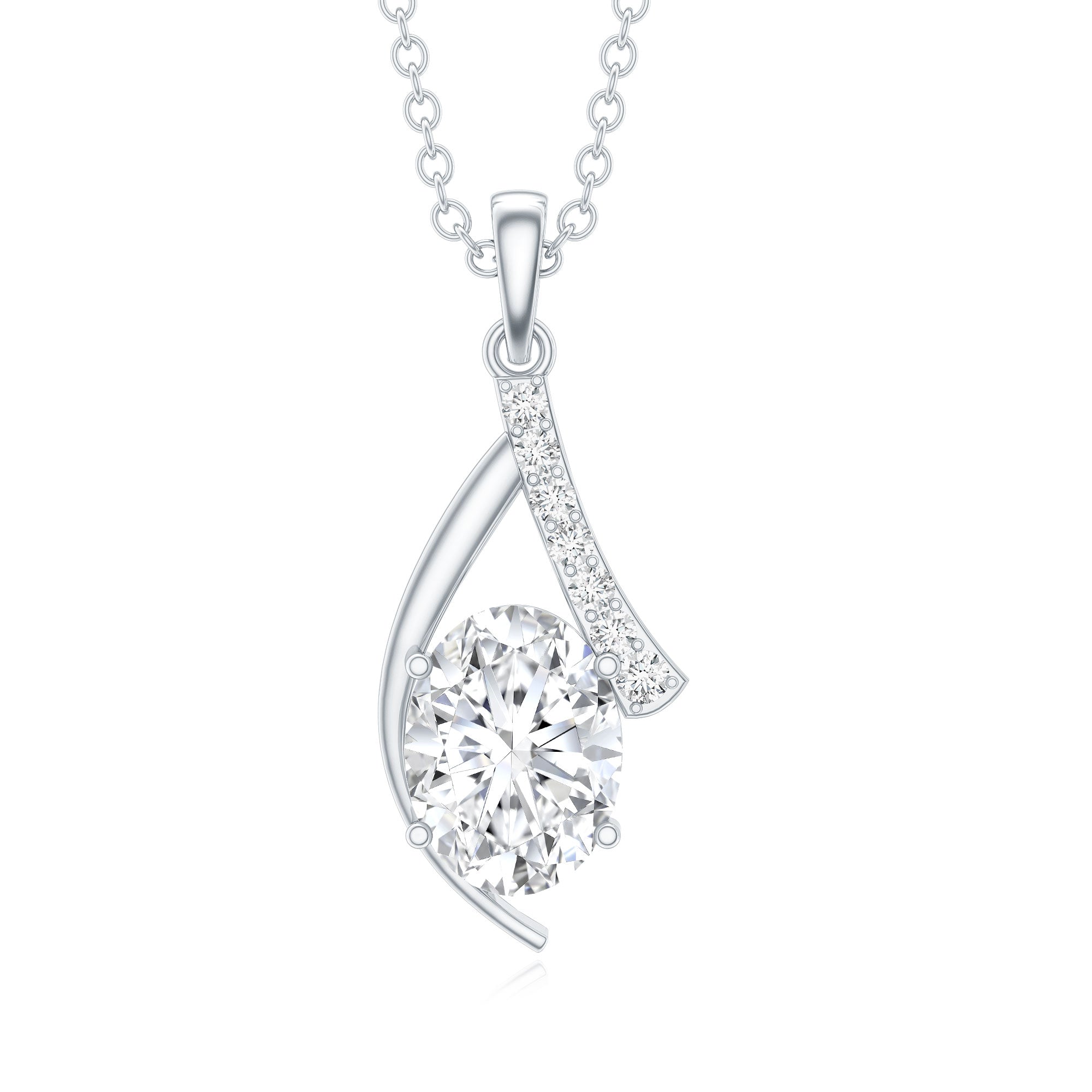 6X8 MM Oval Lab Grown Diamond Solitaire Necklace Lab - ( EF-VS ) - Rosec Jewels