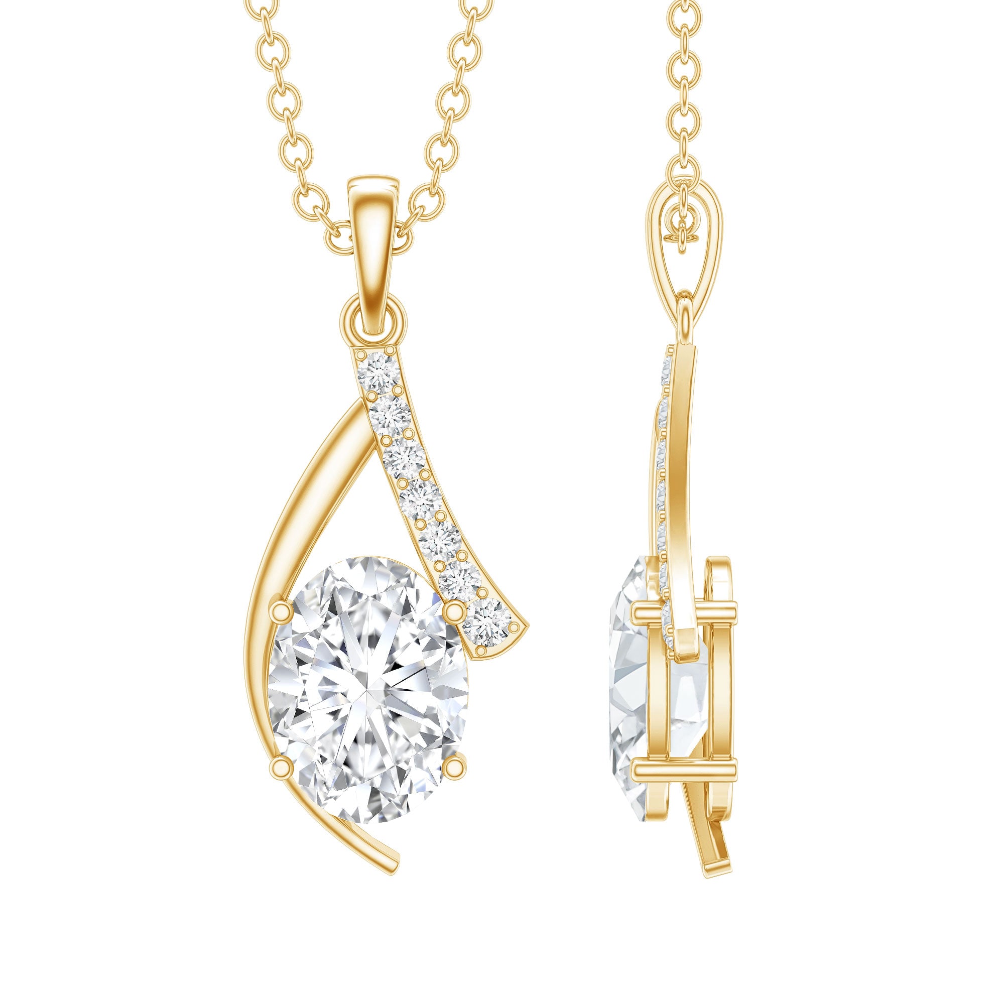 6X8 MM Oval Lab Grown Diamond Solitaire Necklace Lab - ( EF-VS ) - Rosec Jewels