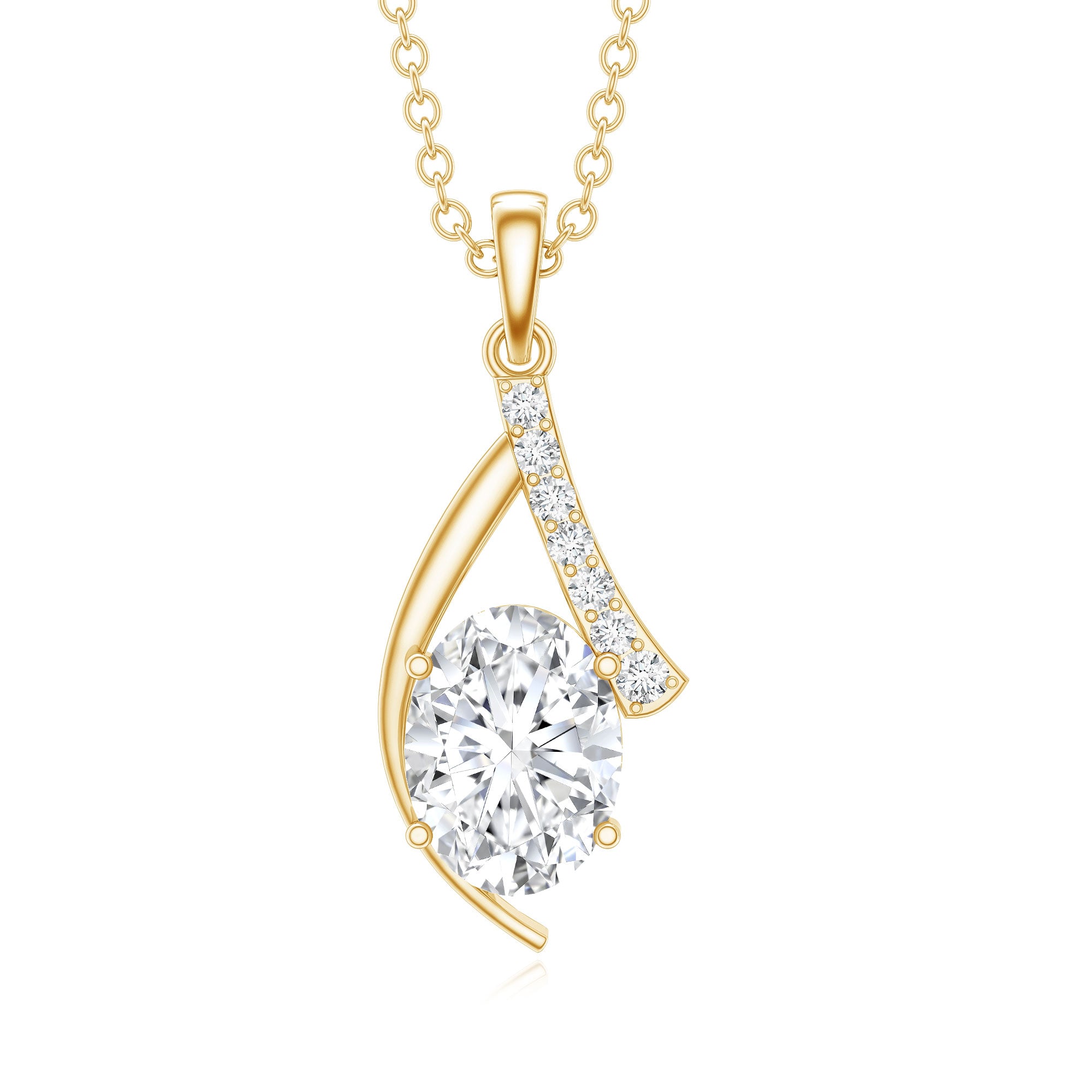 6X8 MM Oval Lab Grown Diamond Solitaire Necklace Lab - ( EF-VS ) - Rosec Jewels