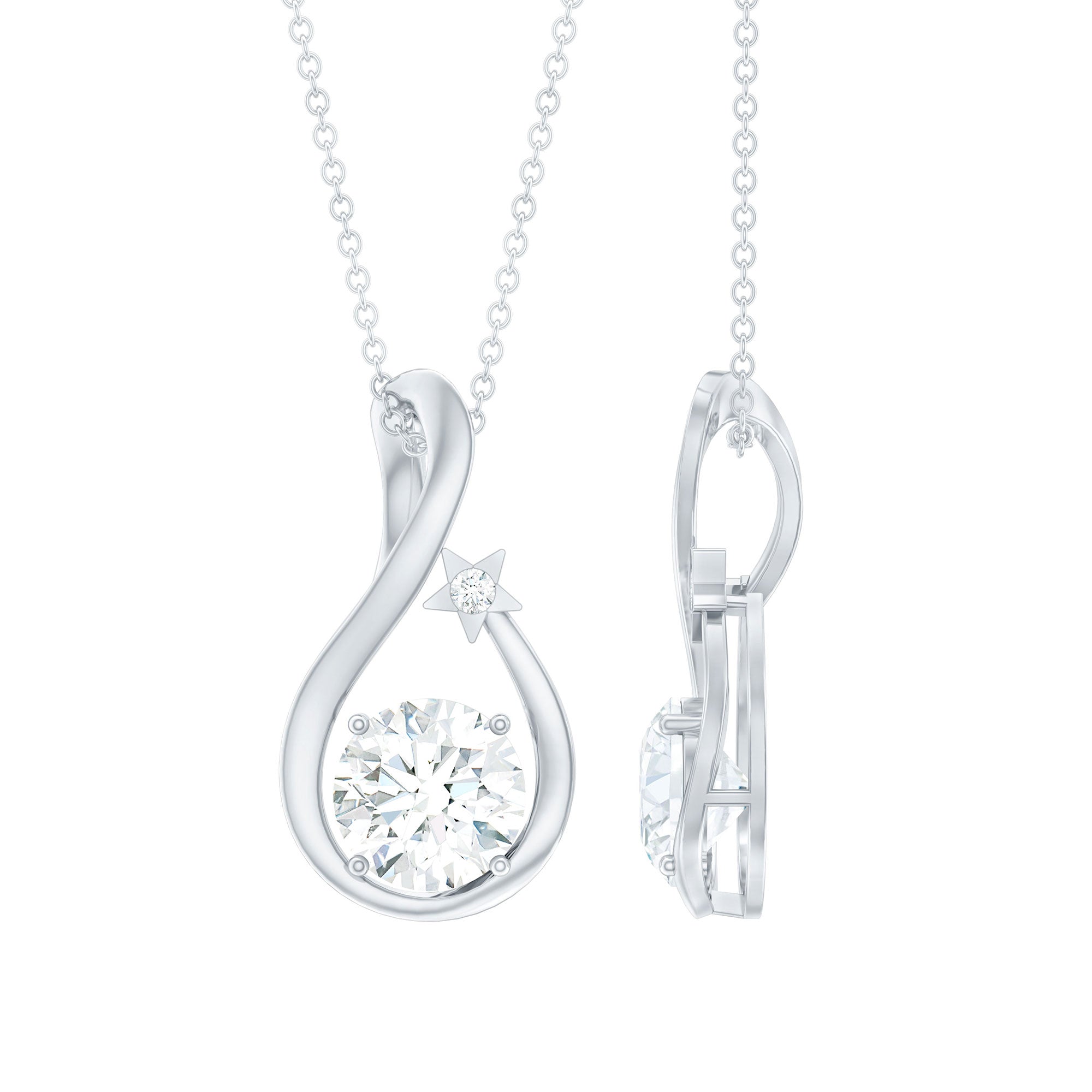 8 MM Round Solitaire Lab Grown Diamond Teardrop Necklace