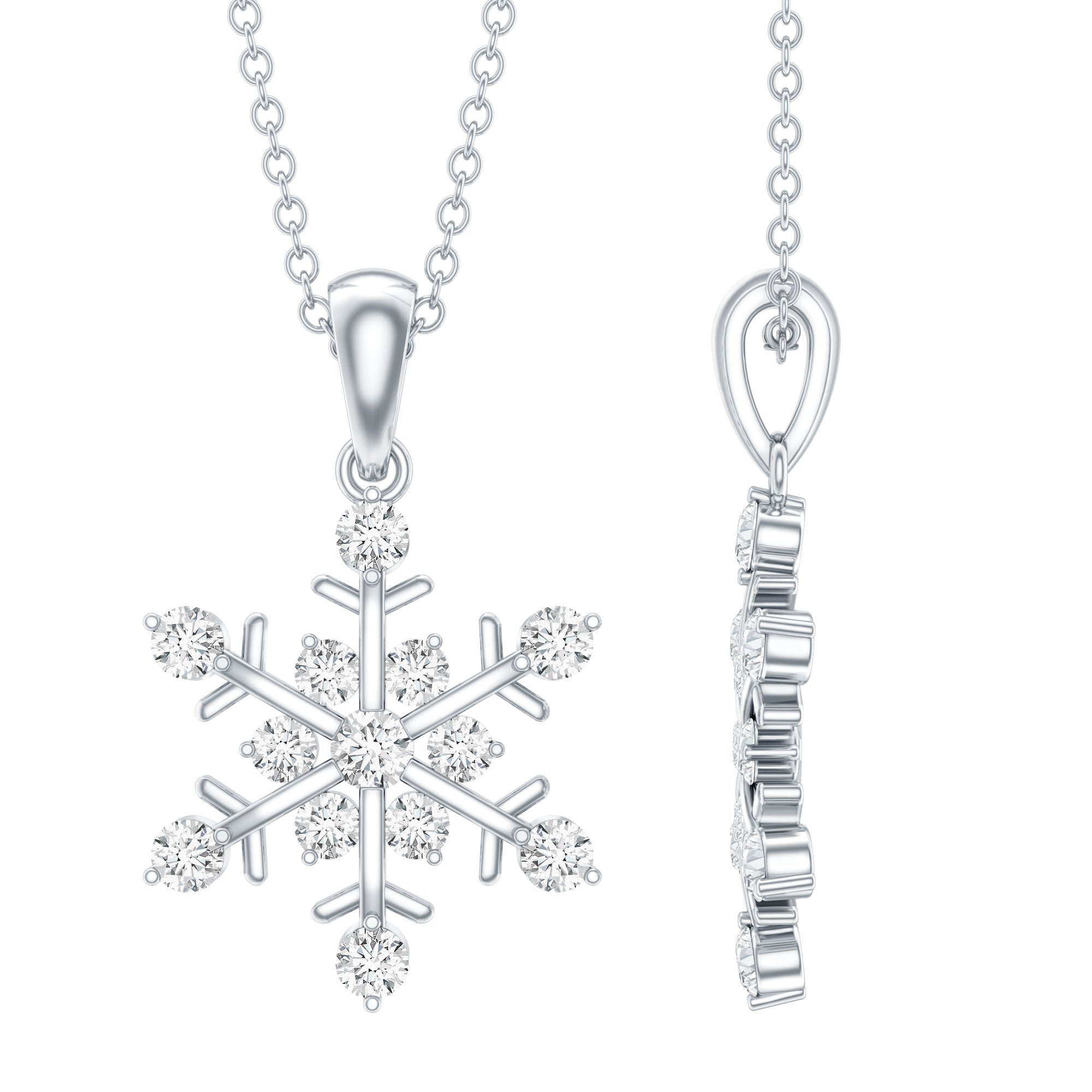 Lab Grown Diamond Christmas Snowflake Necklace Lab - ( EF-VS ) - Rosec Jewels