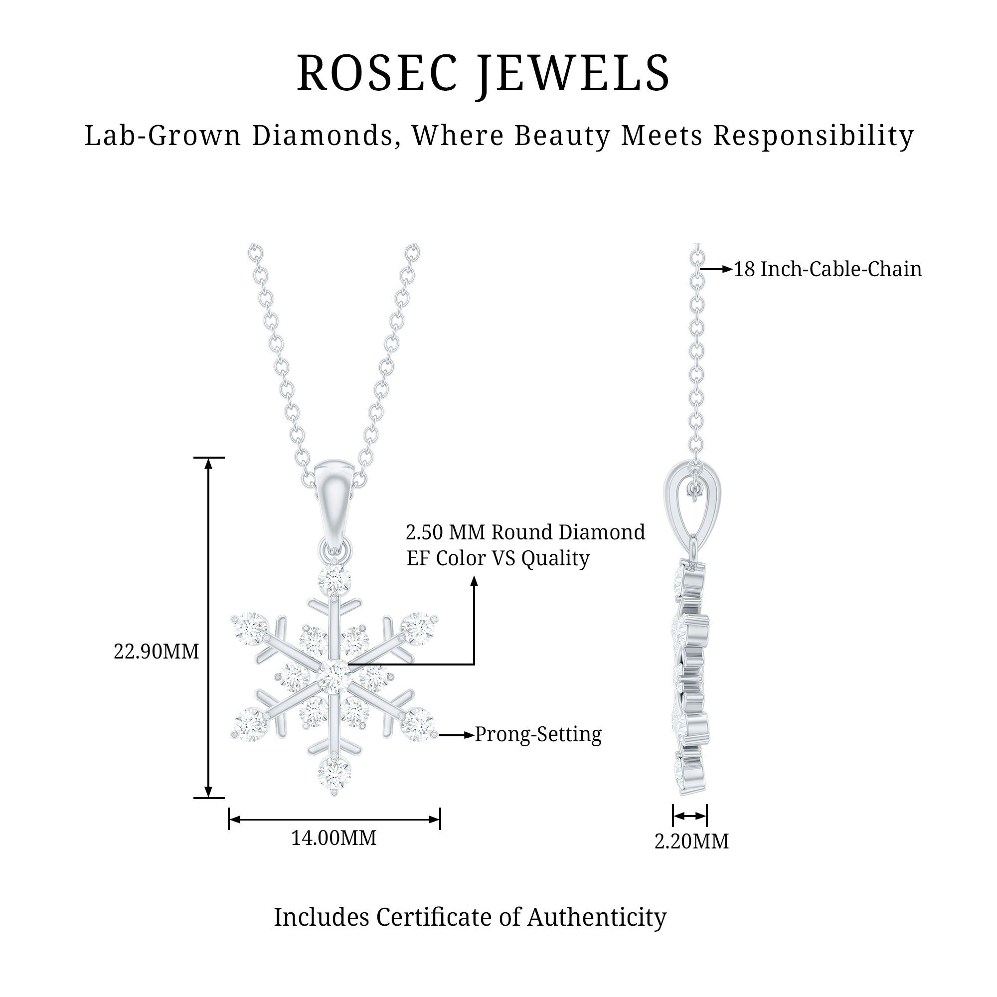 Rosec Jewels-Lab Grown Diamond Christmas Snowflake Necklace
