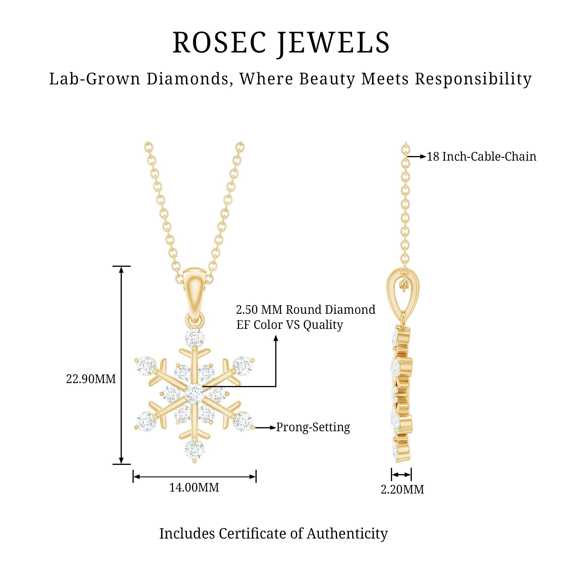 Rosec Jewels-Lab Grown Diamond Christmas Snowflake Necklace