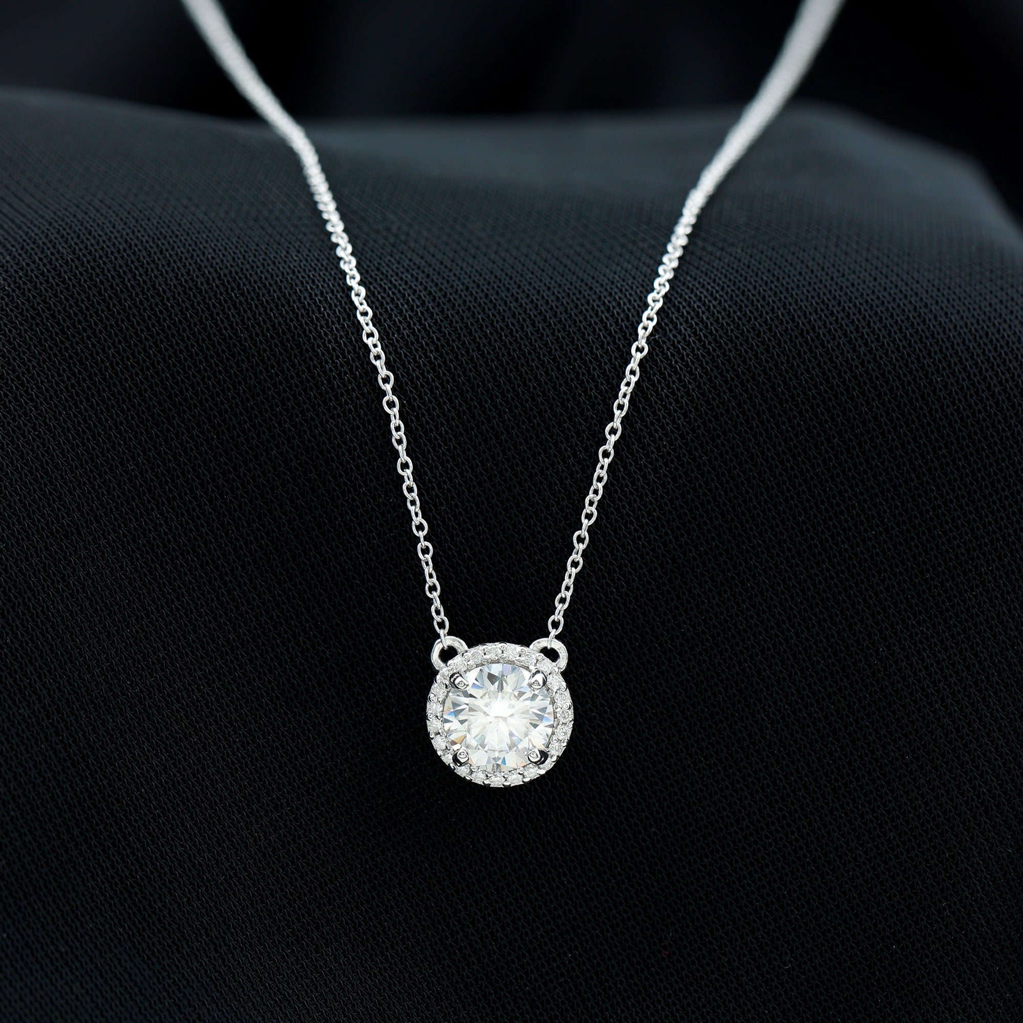 Rosec Jewels-Certified Lab Created Diamond Halo Necklace For Bride
