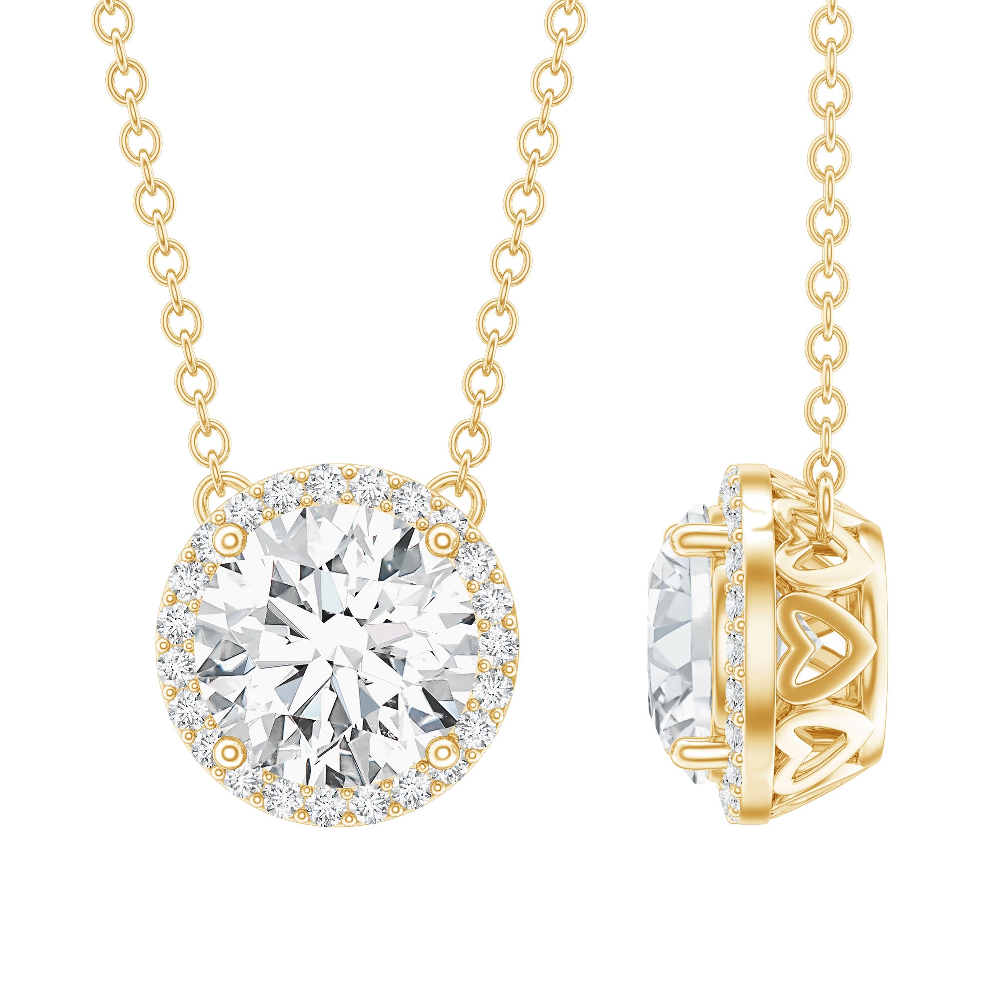 Certified Lab Created Diamond Halo Necklace For Bride Lab - ( EF-VS ) - Rosec Jewels