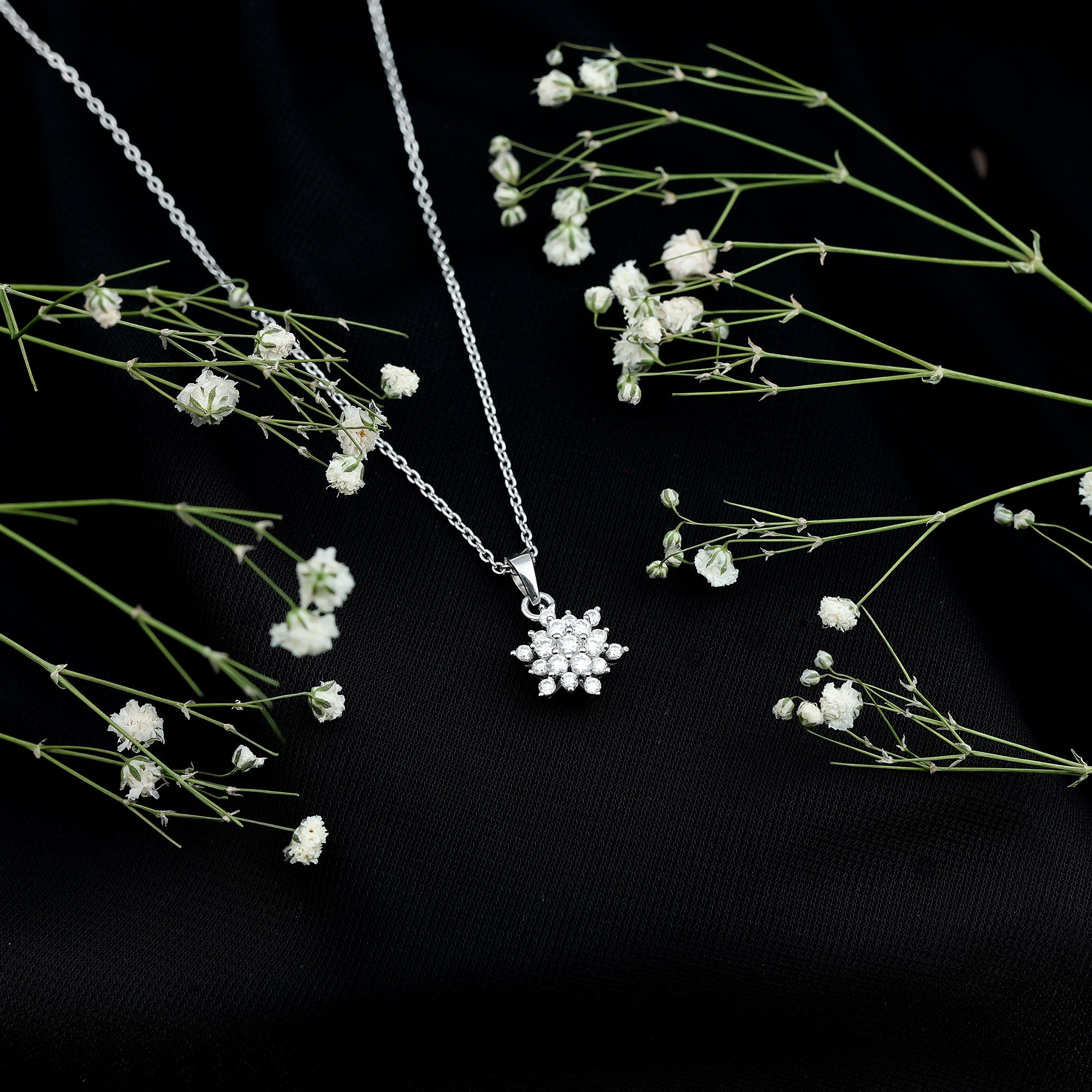 Certified Lab Grown Diamond Snowflake Necklace For Women Lab - ( EF-VS ) - Rosec Jewels