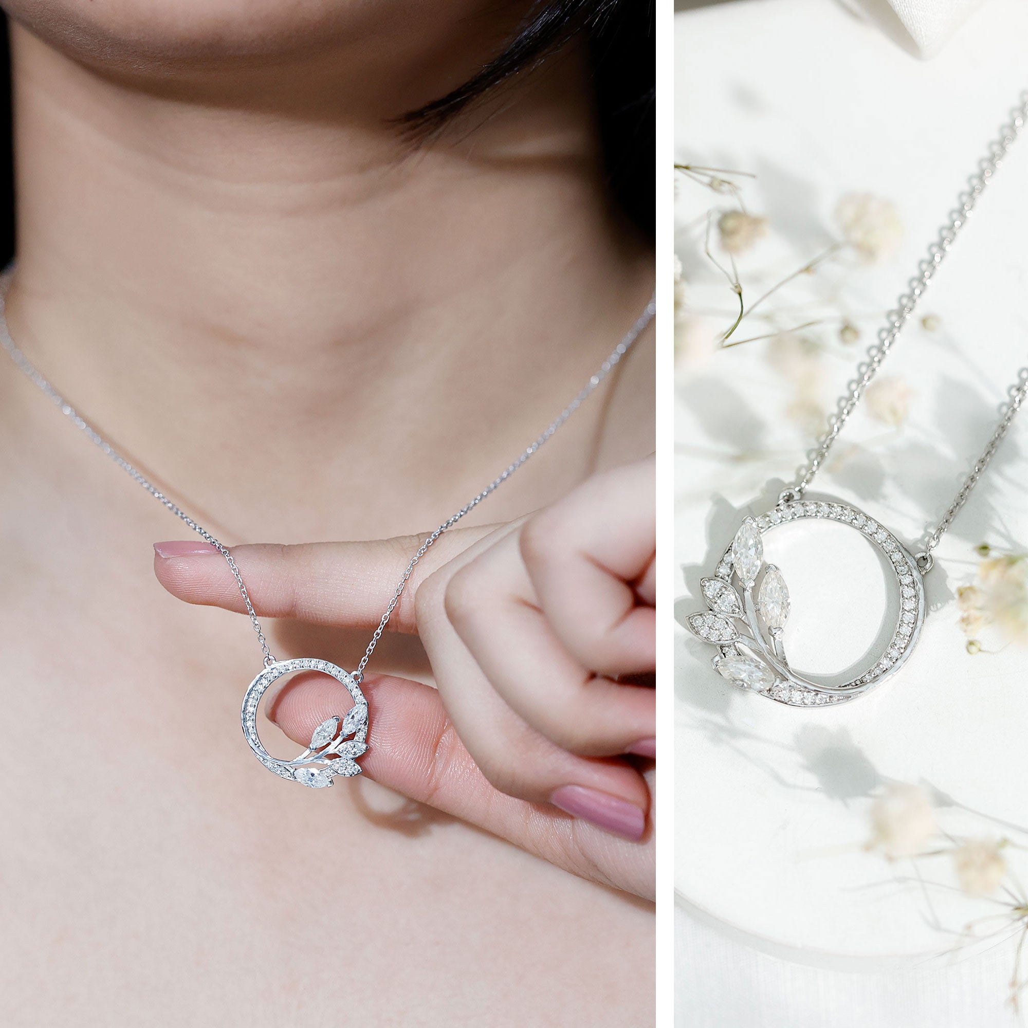 Nature Inspired Lab Grown Diamond Eternity Necklace Lab - ( EF-VS ) - Rosec Jewels