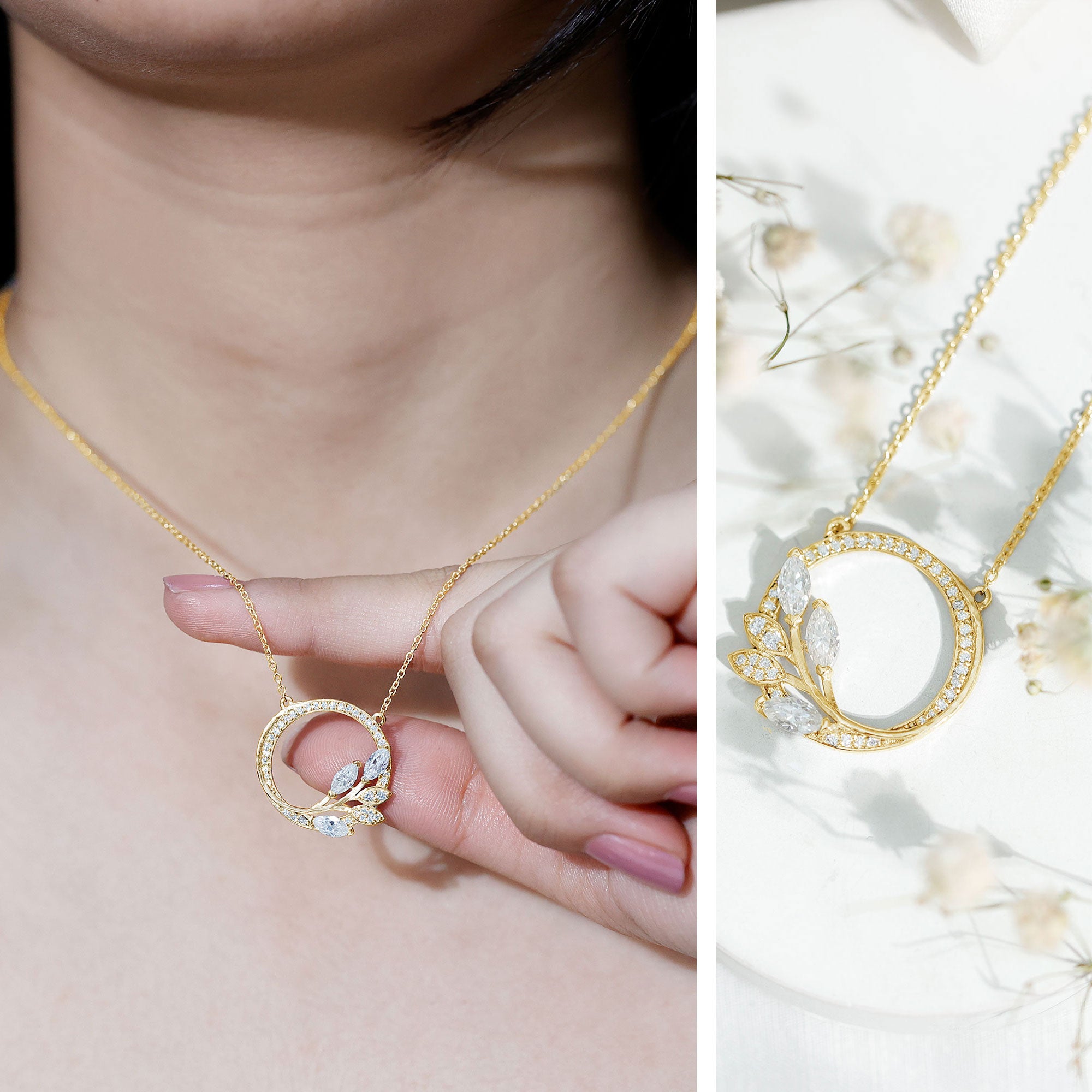 Nature Inspired Lab Grown Diamond Eternity Necklace Lab - ( EF-VS ) - Rosec Jewels
